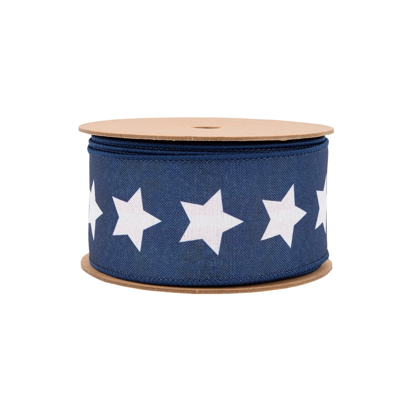 LaRibbons 2 1/2" Wired Ribbon | Natural Patriotic Blue Star | 10 Yard Spool