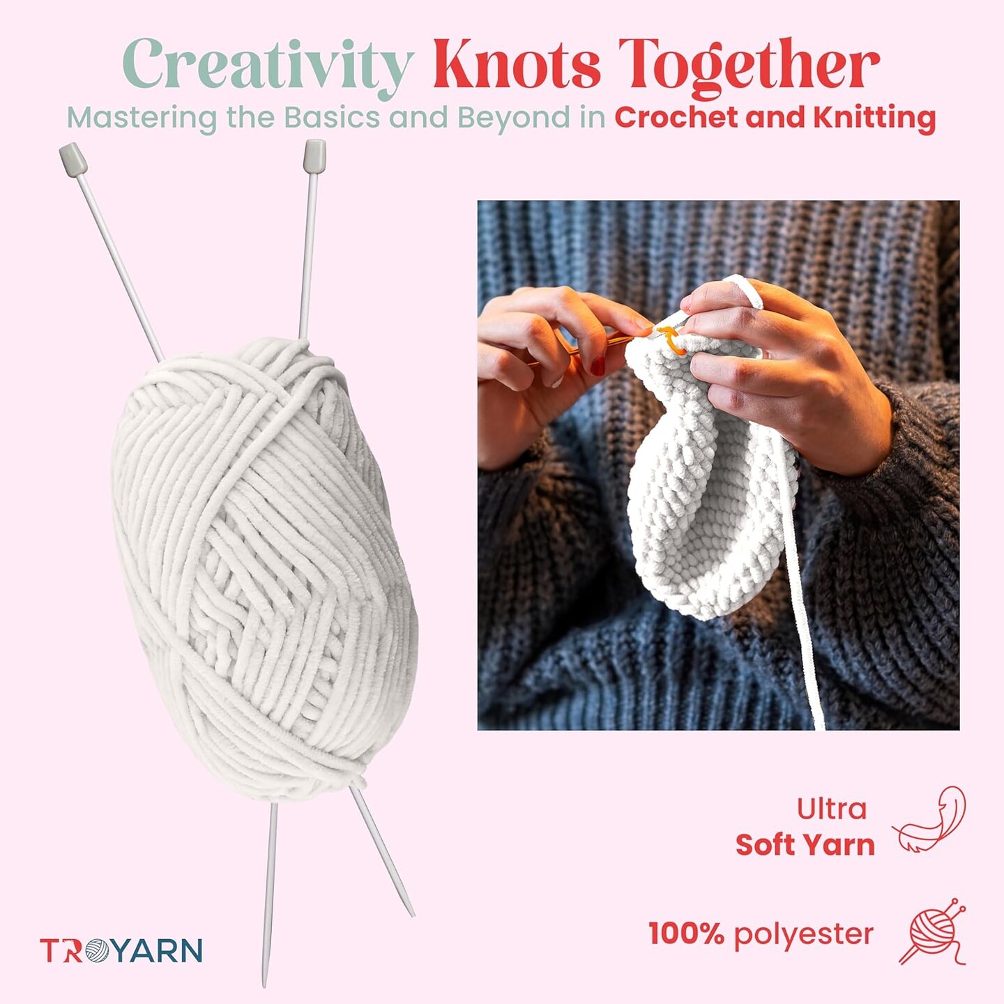 Plush Chunky Chenille Yarn For Crocheting, Soft Fluffy Velvet Yarn For Crocheting, Fuzzy Baby Blanket Knitting Yarns, 100g/131yds Bulky Amigurumi Yarns (Snow White