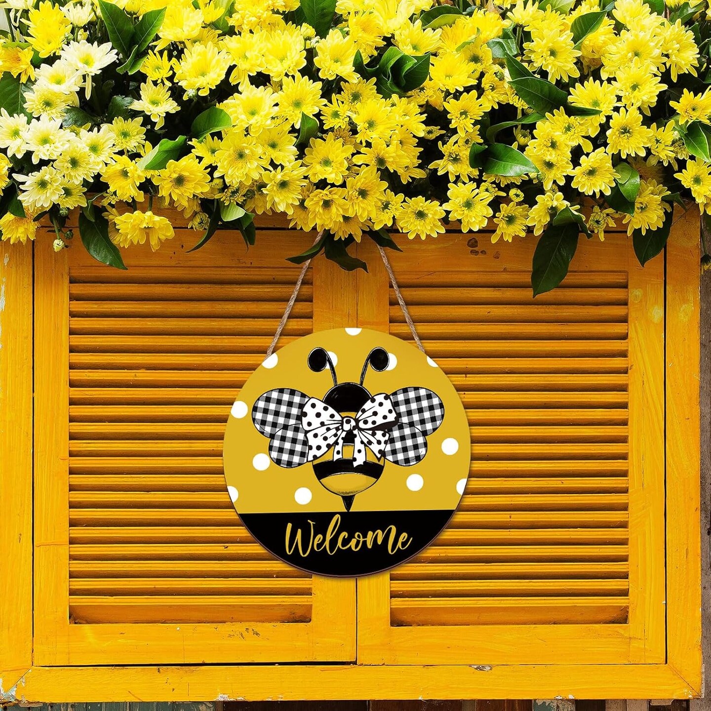 Bee Wooden Door Signs Welcome Signs Summer Wreath for Front Door Wall Decor Outdoor Wooden Summer Decorations for Home Farmhouse Bee Themed Party Decorations