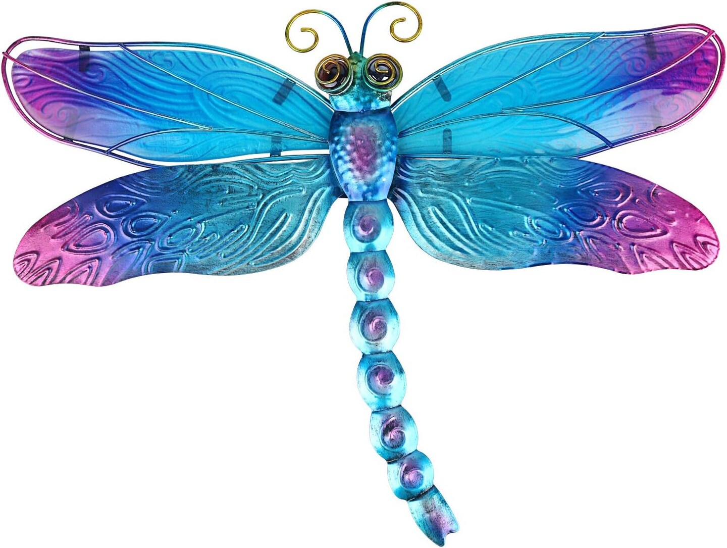 Summer Metal Dragonfly Wall Decor Bathroom Glass Art Iron Sculpture Outdoor Orange Hanging Decoration for Home Bedroom Garden Patio Porch or Fence - Blue