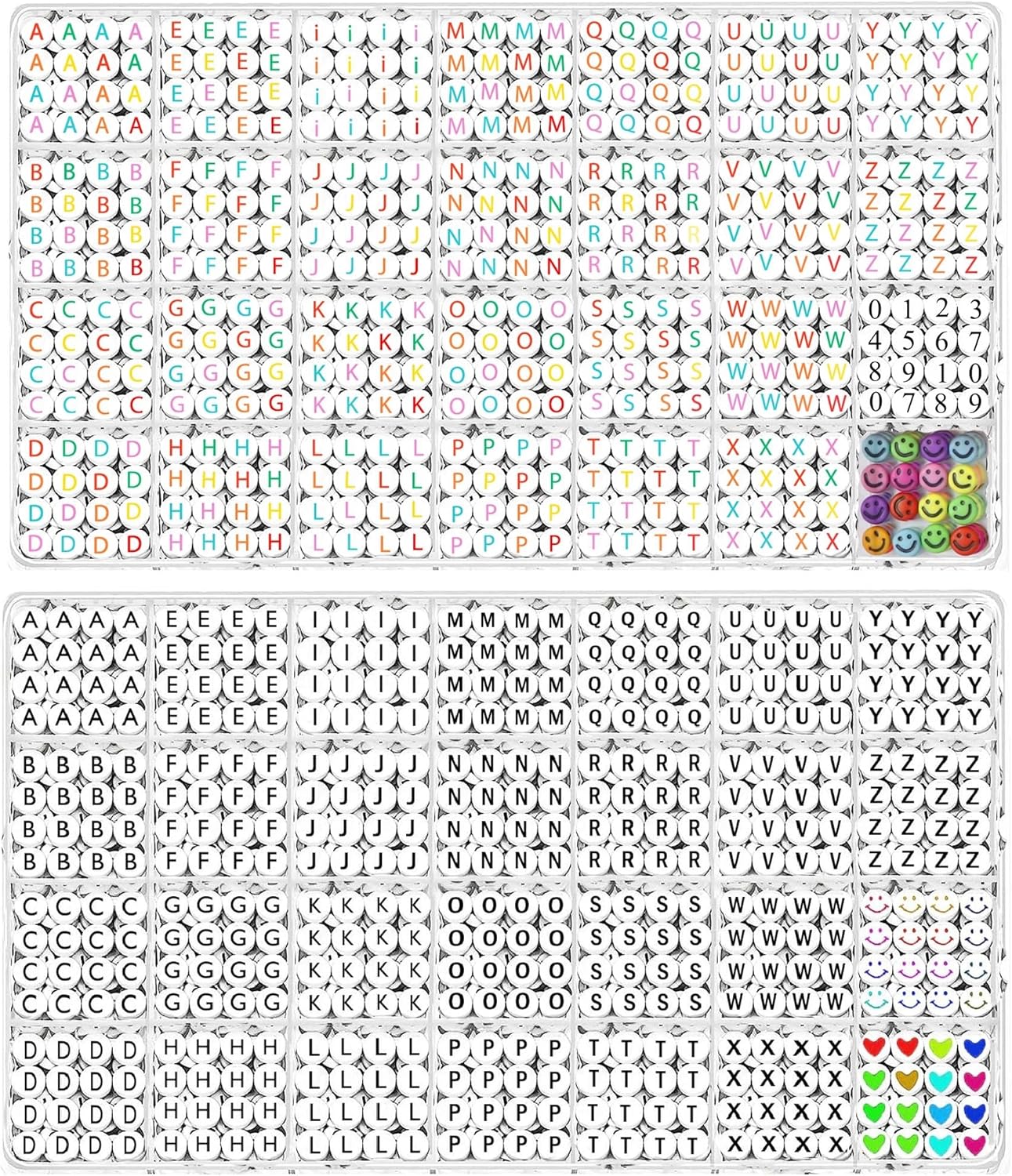 2Box 2500Pcs+ Alphabet Letter Beads, 4x7 mm A-Z and Smile, Heart, Figure,Acrylic Beads, Beads for Jewelry Making, Beads for Bracelet Making Kits Beads