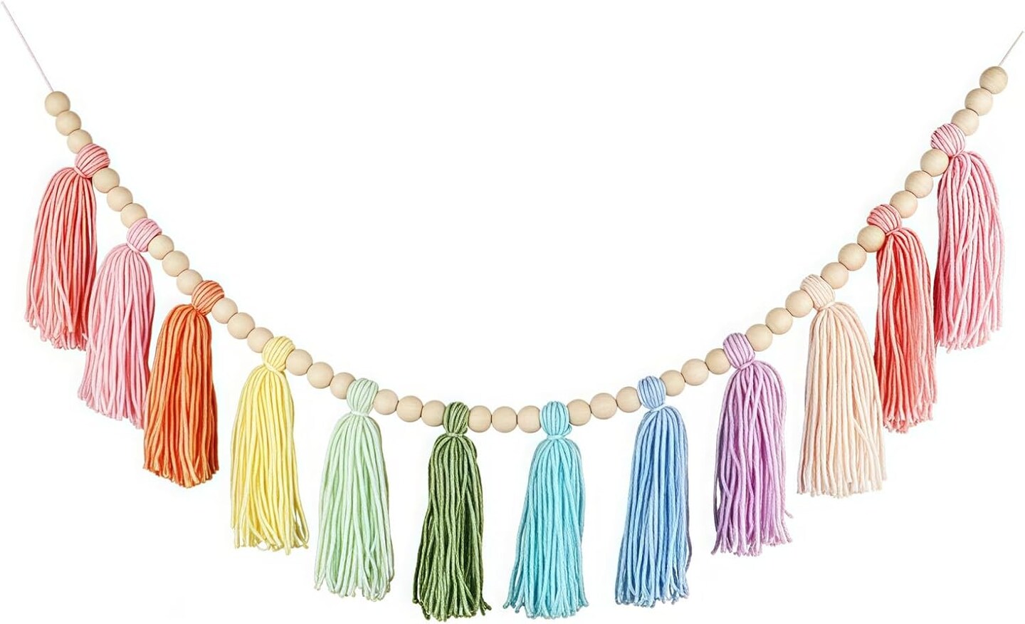Rainbow Tassel Garland for Kids Room Classroom Bedroom Nursery Home Decoration Colorful Wall Hanging Garland Party Baby Shower Boho Tassel with Wood Decor Decorative Banner Pastel Beads