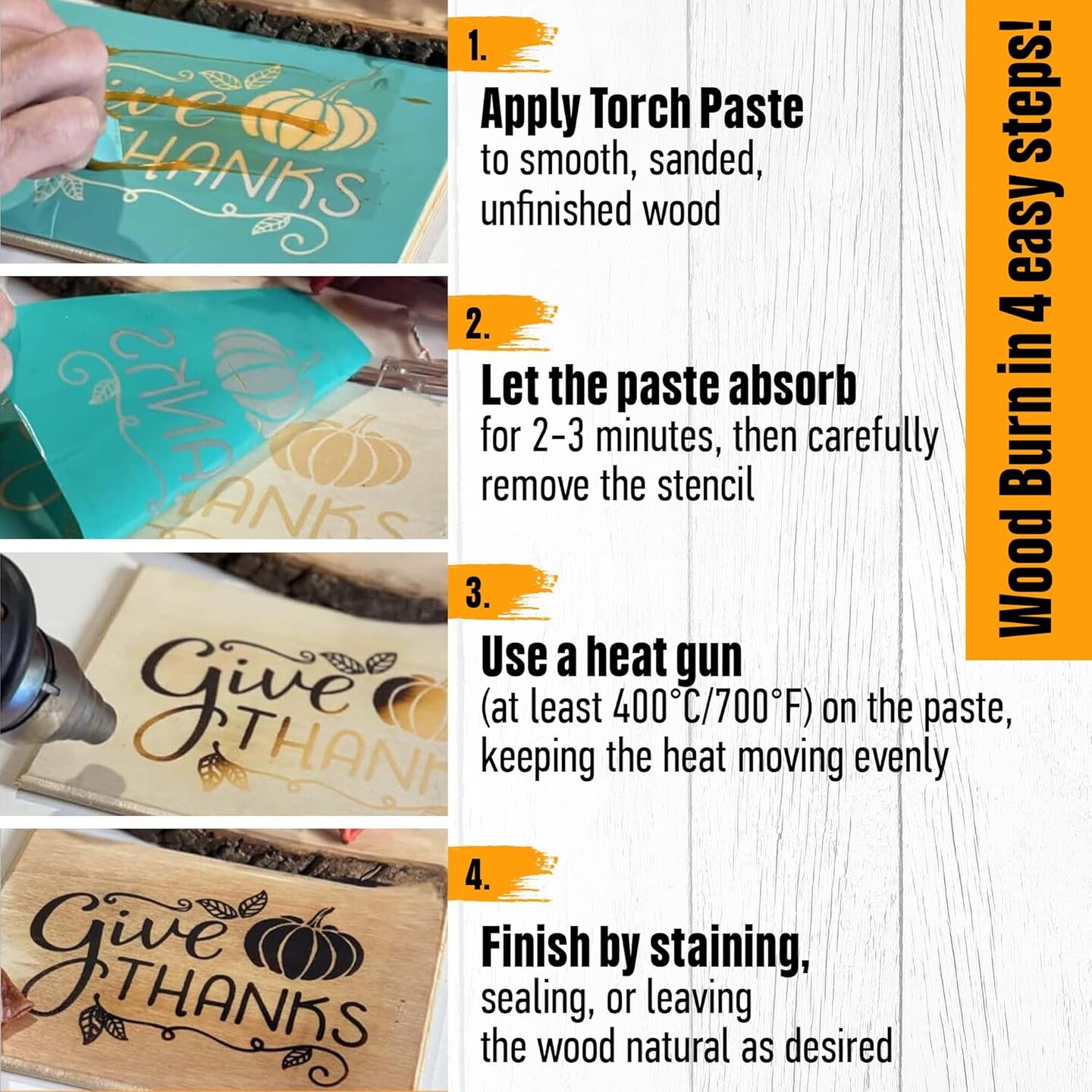 The Original Wood Burning Paste | Made in USA | Heat Activated Non-Toxic Paste for Crafting &#x26; Stencil Wood Burning | Accurately &#x26; Easily Burn Designs on Wood, Canvas, Denim &#x26; More | 3 OZ