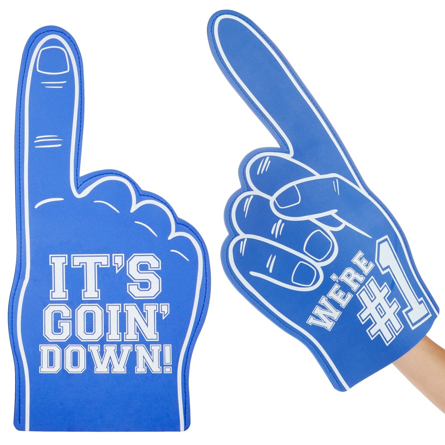 2 Pack Blue Foam Fingers #1, It&#x27;s Goin&#x27; Down for Sports Fan Accessories, Cheering, Party Favors, 17.5 Inch Giant Foam Hand