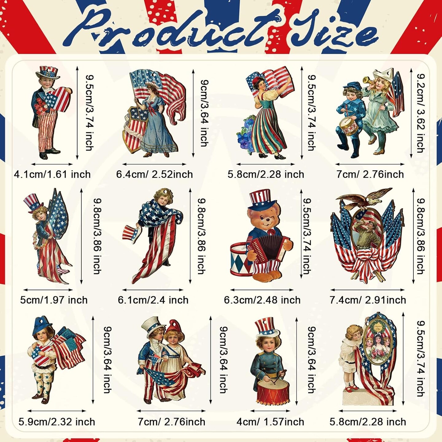 24-Pack Vintage Wooden Patriotic Ornaments for 4th of July & Memorial Day