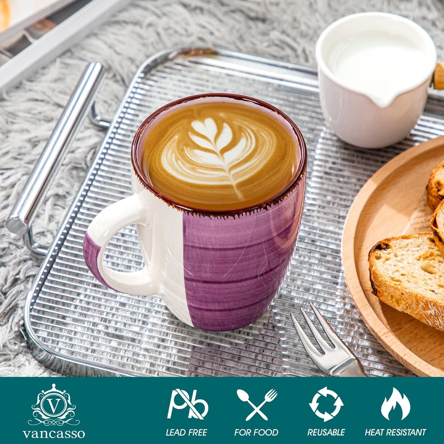 Bonita 12 Oz Coffee Mugs Set of 6, Ceramic Coffee Cups for Cappuccino