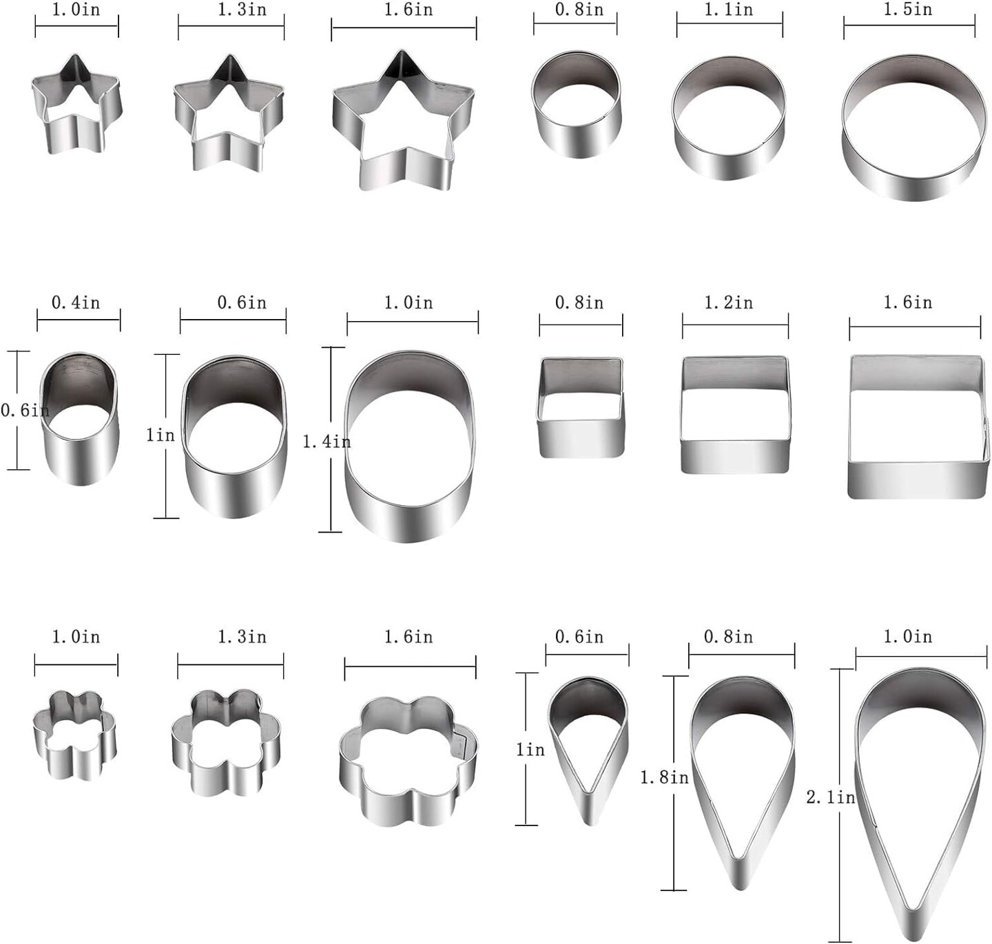 Mini Stainless Steel Cookie Cutter Set Various Shapes, 30 Pieces