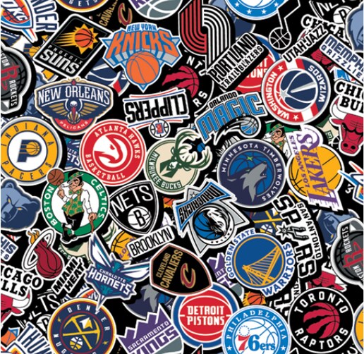 NBA Licensed All Team Mash-Up Black Cotton Fabric by the Yard