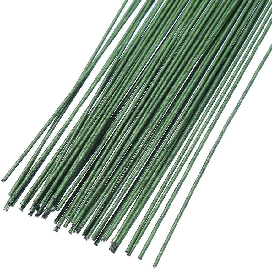 60 Pieces 18 Gauge Floral Stem Wire 14 Inch Crafting Floral Paper Wrapped Wire, Dark Green