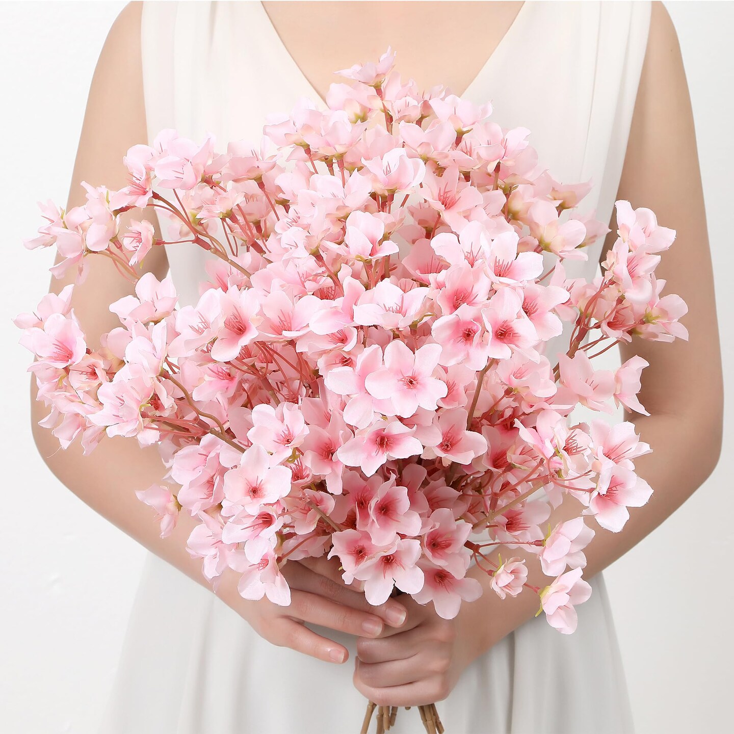 6Pcs Artificial Cherry Blossom Branches Decor Fake Flowers 16&#x22; Silk Faux Flowers for Decoration Spring Peach Bouquet Home Wedding Bedroom Party Japanese Garden Table Centerpiece Decor(Pink)