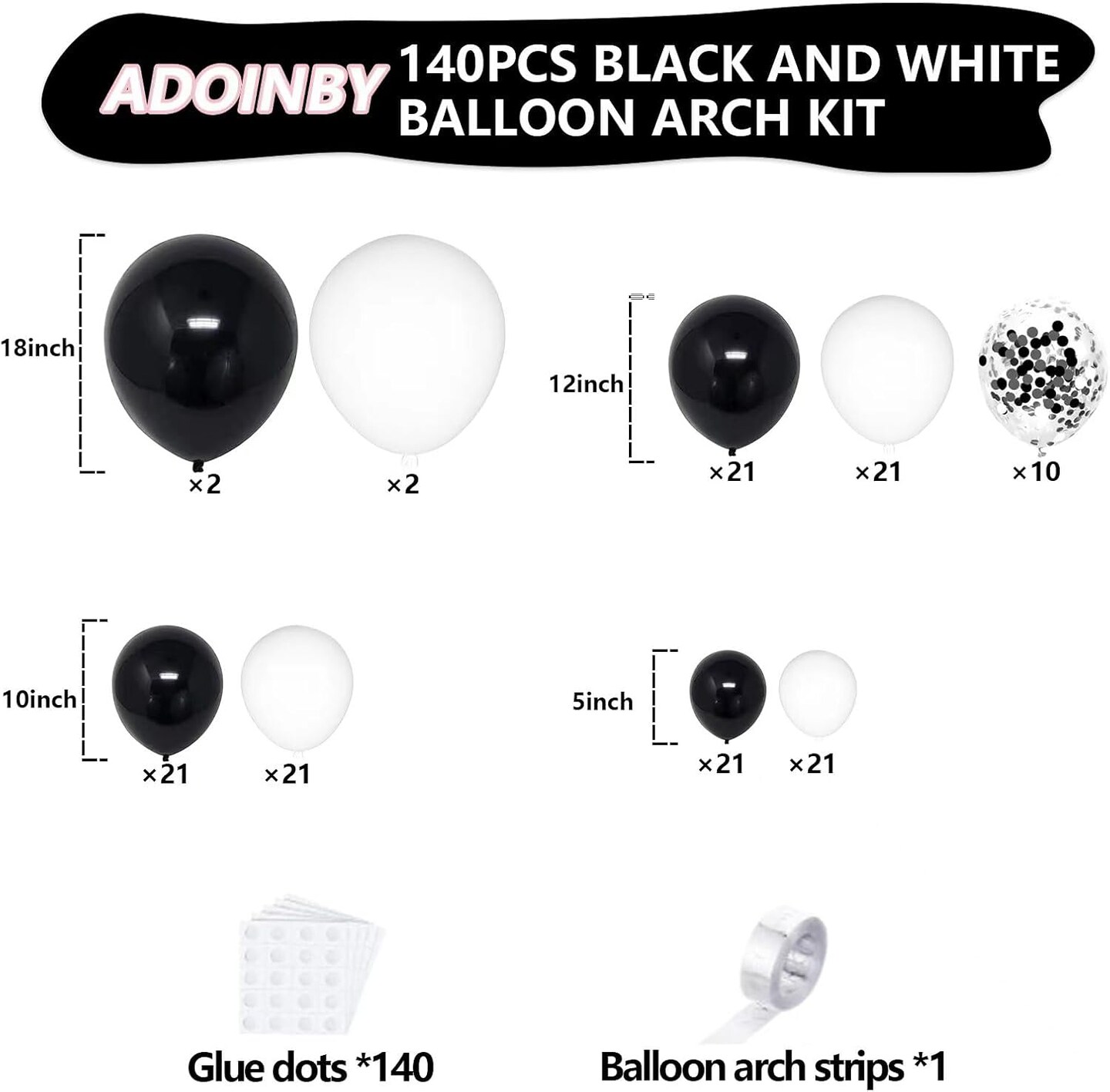 Black and White Balloon Arch Kit - Latex Balloons