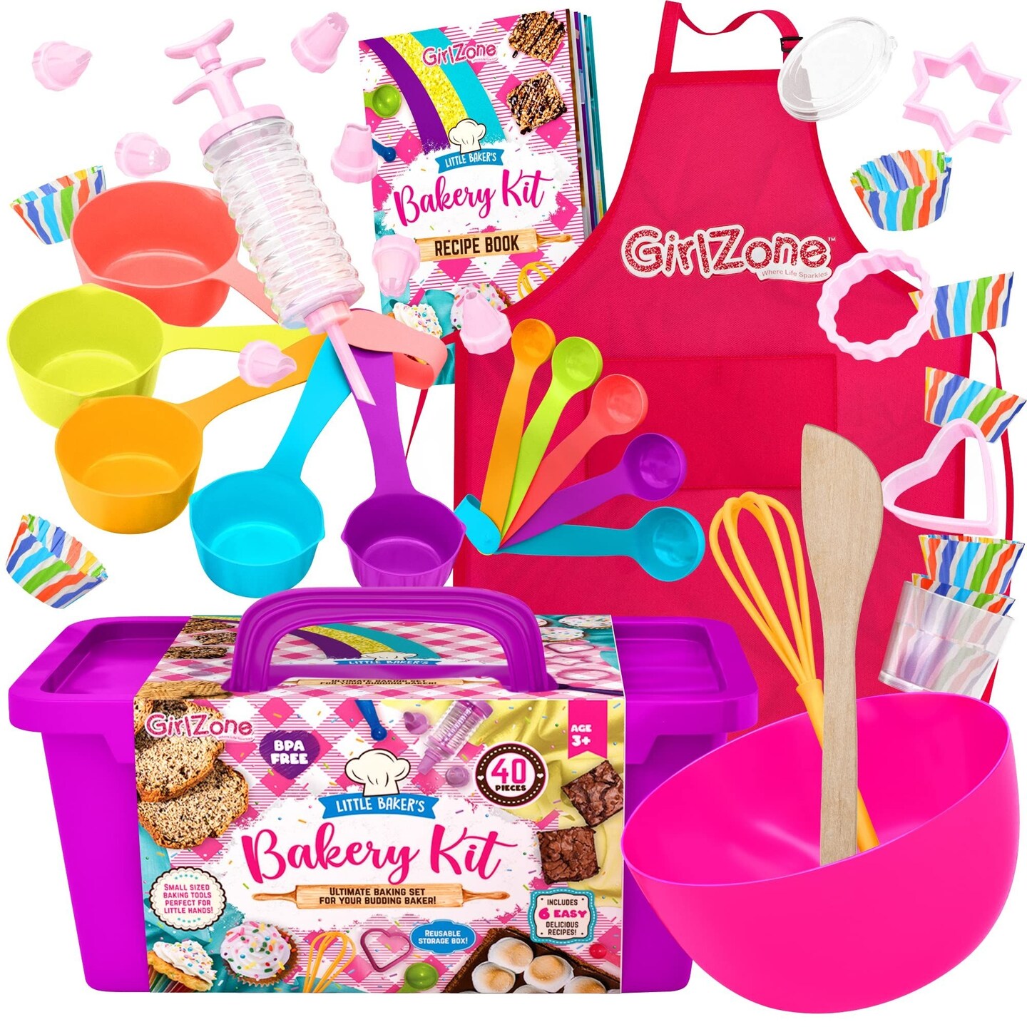 GirlZone Little Baker&#x27;s Bakery Set, 40pc Kids Baking Set with Baking Utensils for Kids, Apron and Recipes to Make Yummy Baked Goods, Great Gift Idea