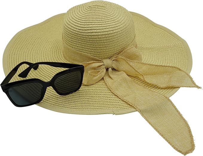 4E's Novelty Floppy Sun Hat with Sunglasses – UPF 50+ Packable Beach Hat for Women Travel