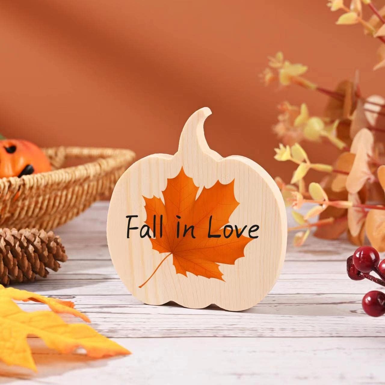 9 Pieces Fall Pumpkin Wooden Cutouts Thicken Thanksgiving Wood Signs(4 Inch)