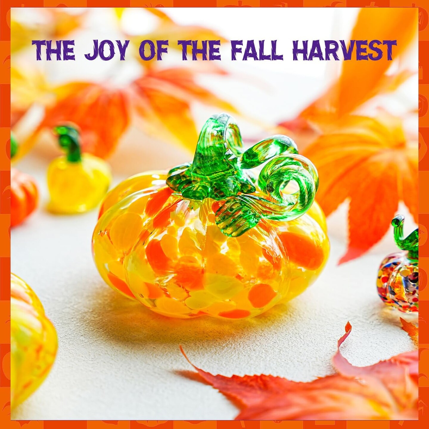 Hand Blown Glass Pumpkin Figurine for Decorations Fall