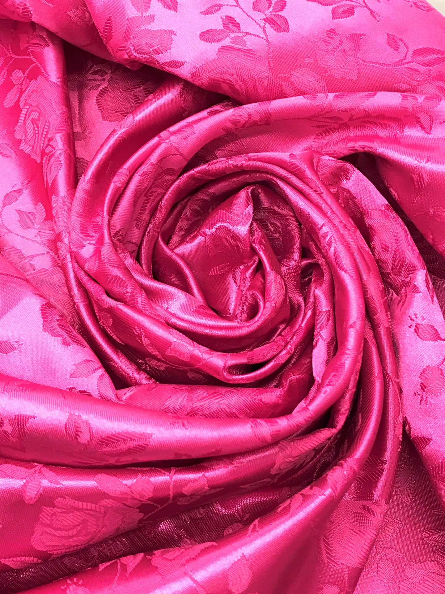 1 Yard Fuchsia Jacquard Satin Reversible Fabric for Curtains Overlays Tablecloths 58/60 inches Wide