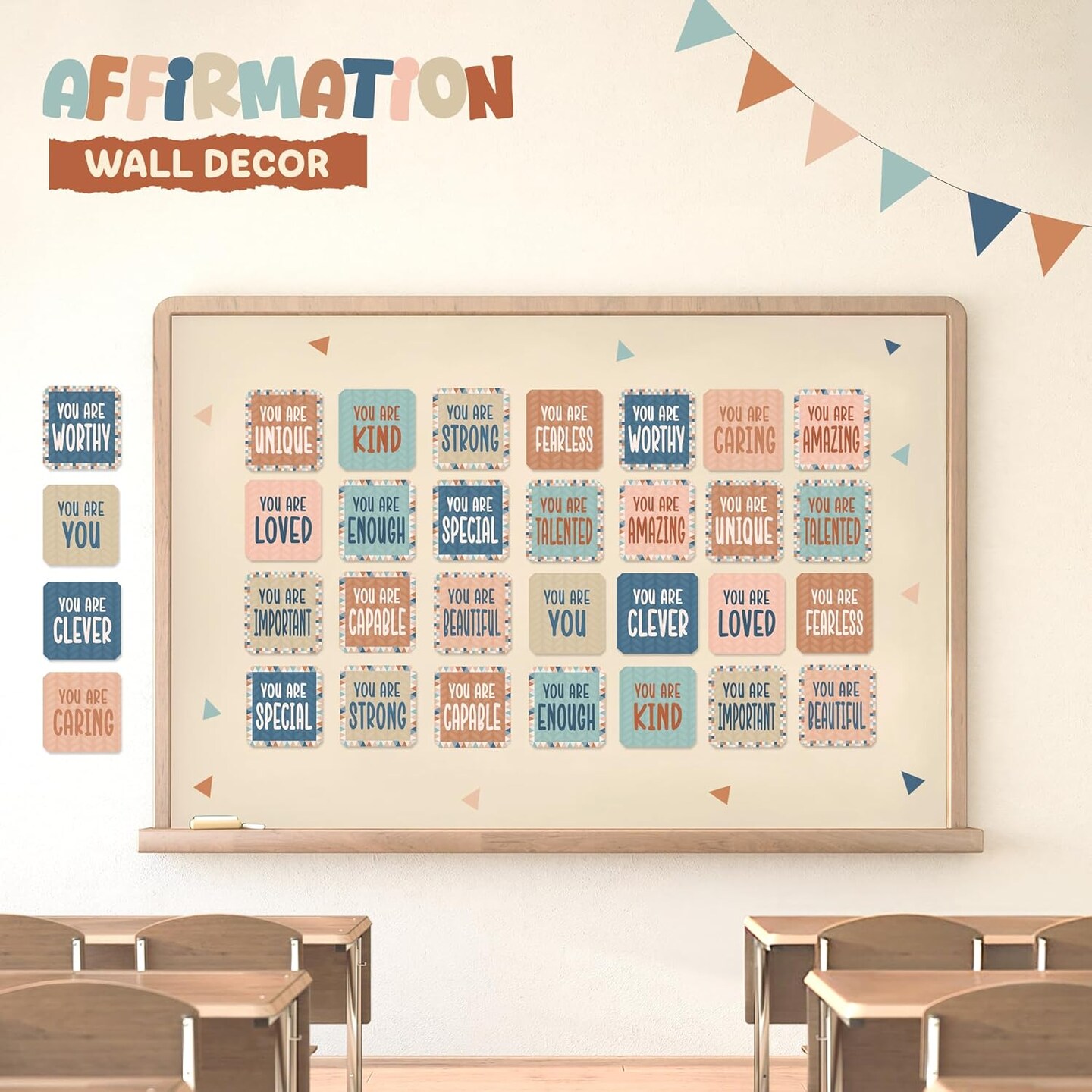 4E&#x27;s Novelty 32 Pcs Boho Affirmation Wall Decor Classroom, 16 Designs Positive Affirmations Bulletin Board Set, Classroom Affirmation Station for Teacher Supplies Growth Mindset Boho Classrooms Decor