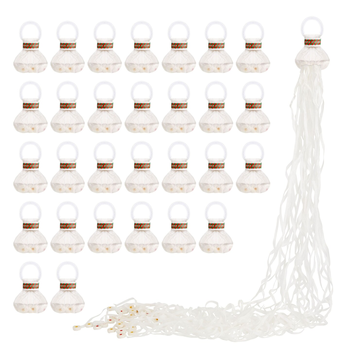 No Mess White Throw Streamers for Birthday Party, Wedding Reception, Grand Opening (30 Pack)
