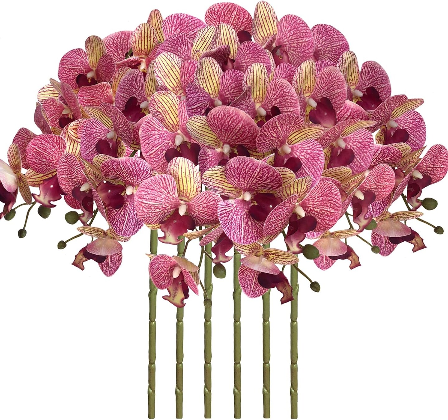 32" Faux Phalaenopsis Orchid Stems – Set of 6 Realistic Artificial Flowers for Vases, Weddings & Home Styling