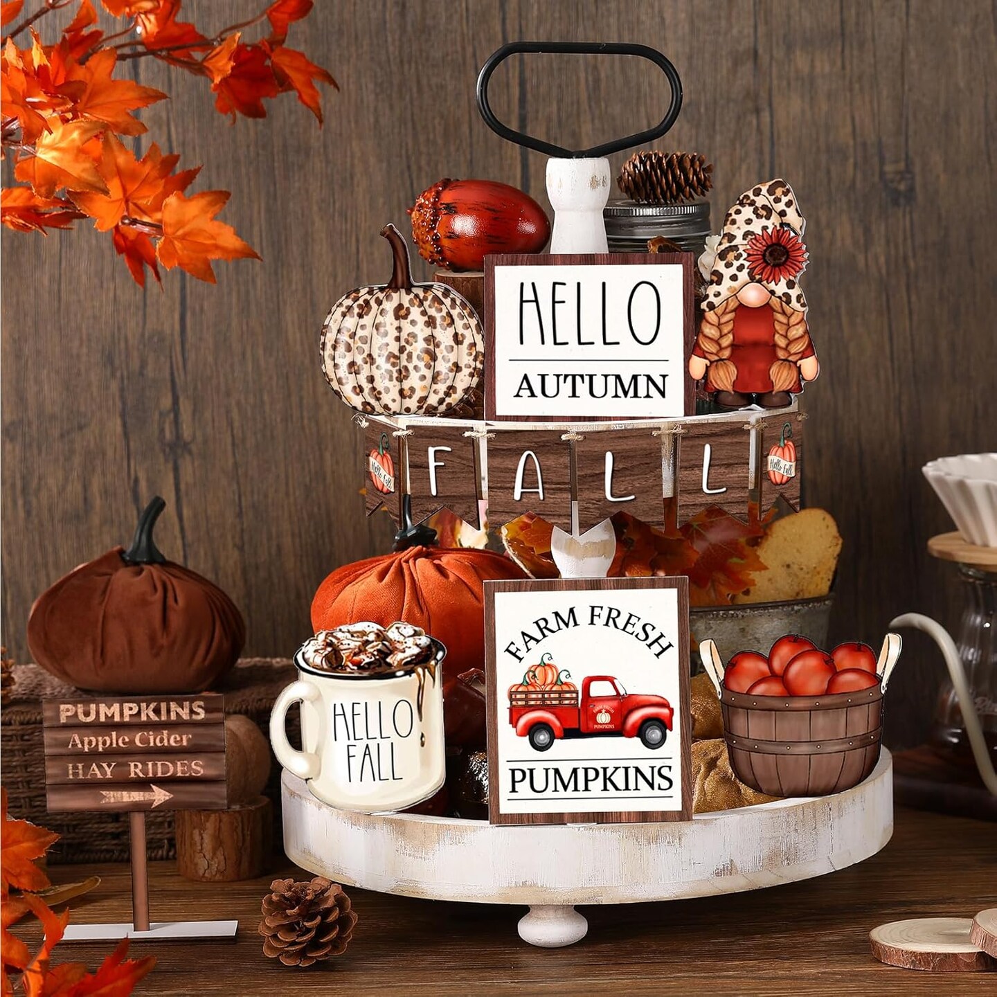 13 Pcs Fall Tiered Tray Decor Set Thanksgiving