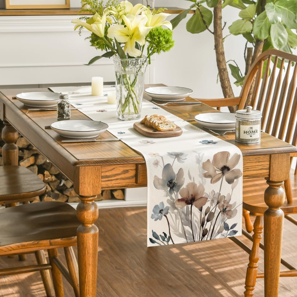 Brown Poppy Floral Leaves Fall Table Runner (Brown) 13" x 72"