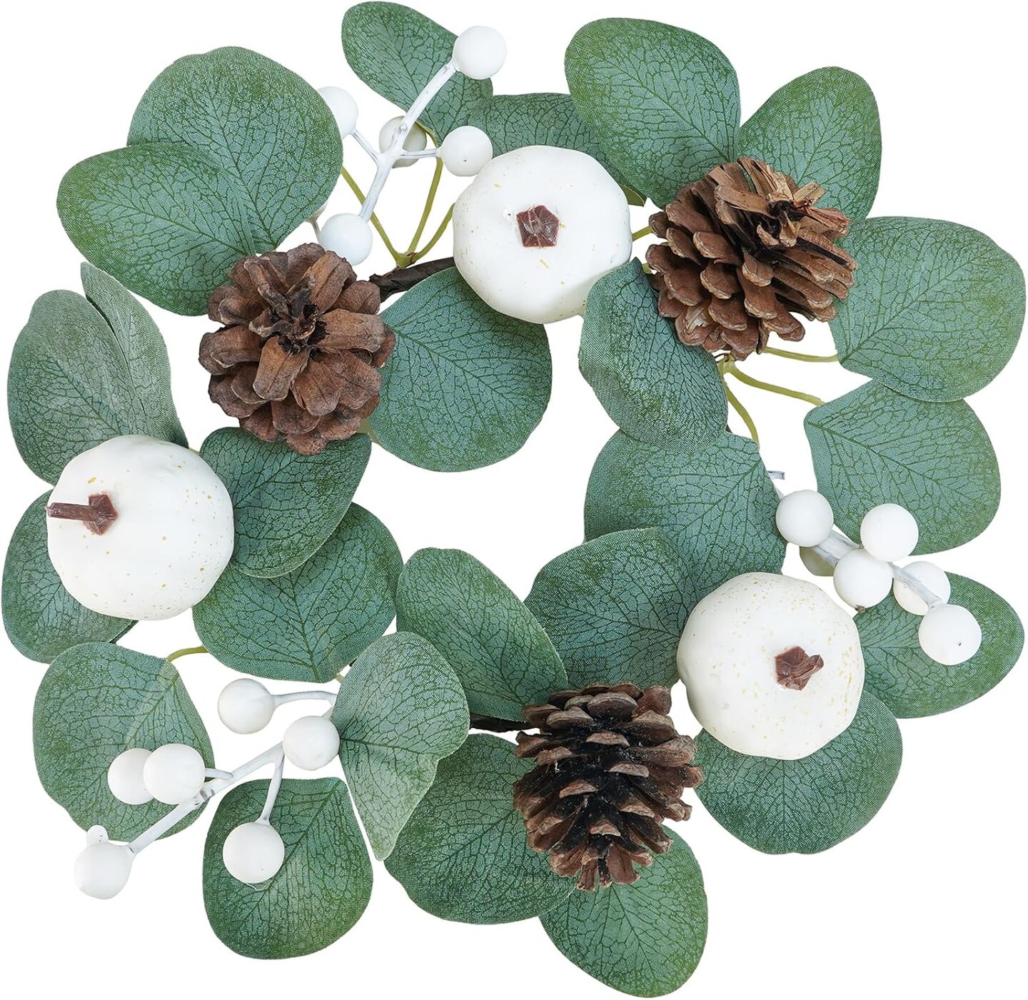 4 Pack Fall White Pumpkin Candle Rings Faux Eucalyptus