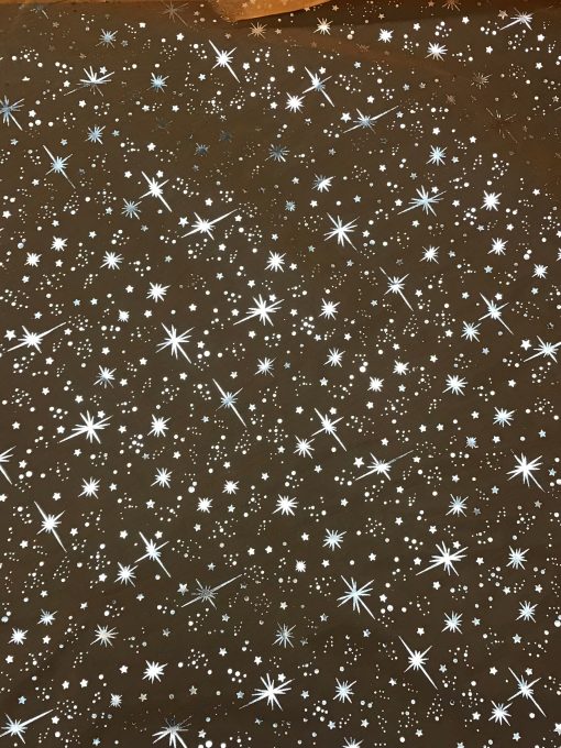 1 Yard Orange Organza with Silver Foil Stars Sheer Polyester Fabric for Costumes, Decor, and Crafts 58/60″ Wide