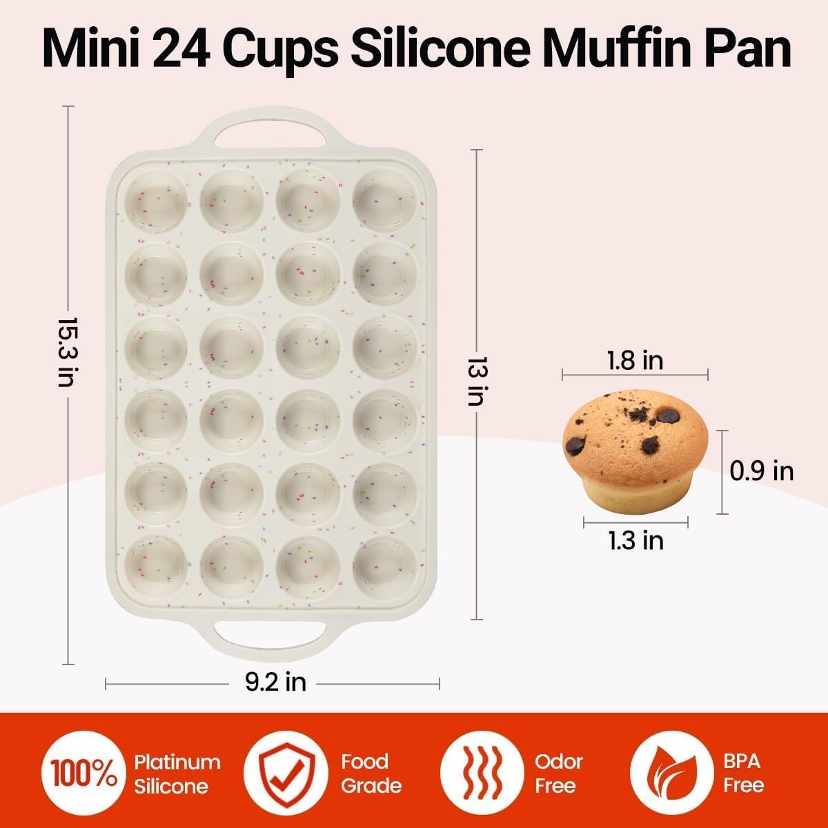 2-Pack 24-Cup Mini Silicone Muffin Pans with Metal Frame & Handles, Nonstick