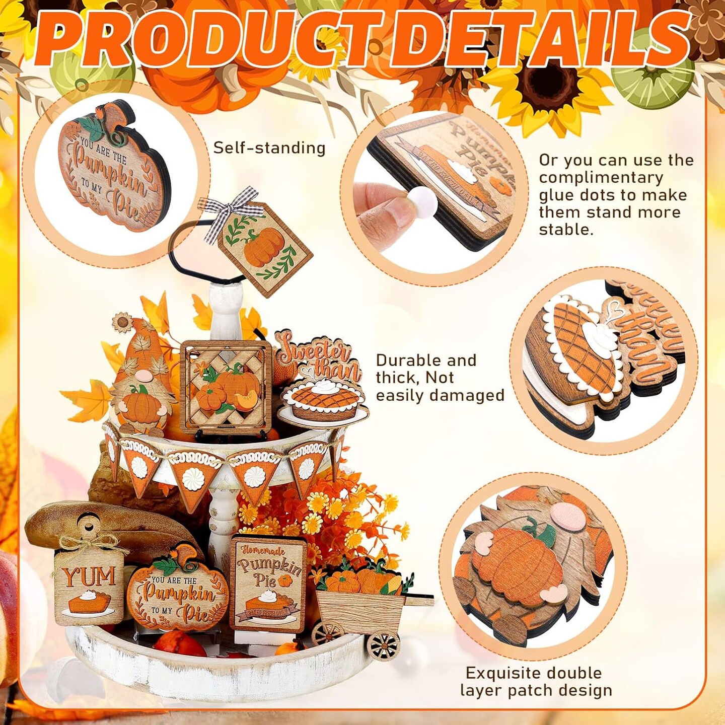 Set of 15 Fall Tiered Tray Decor Pumpkins