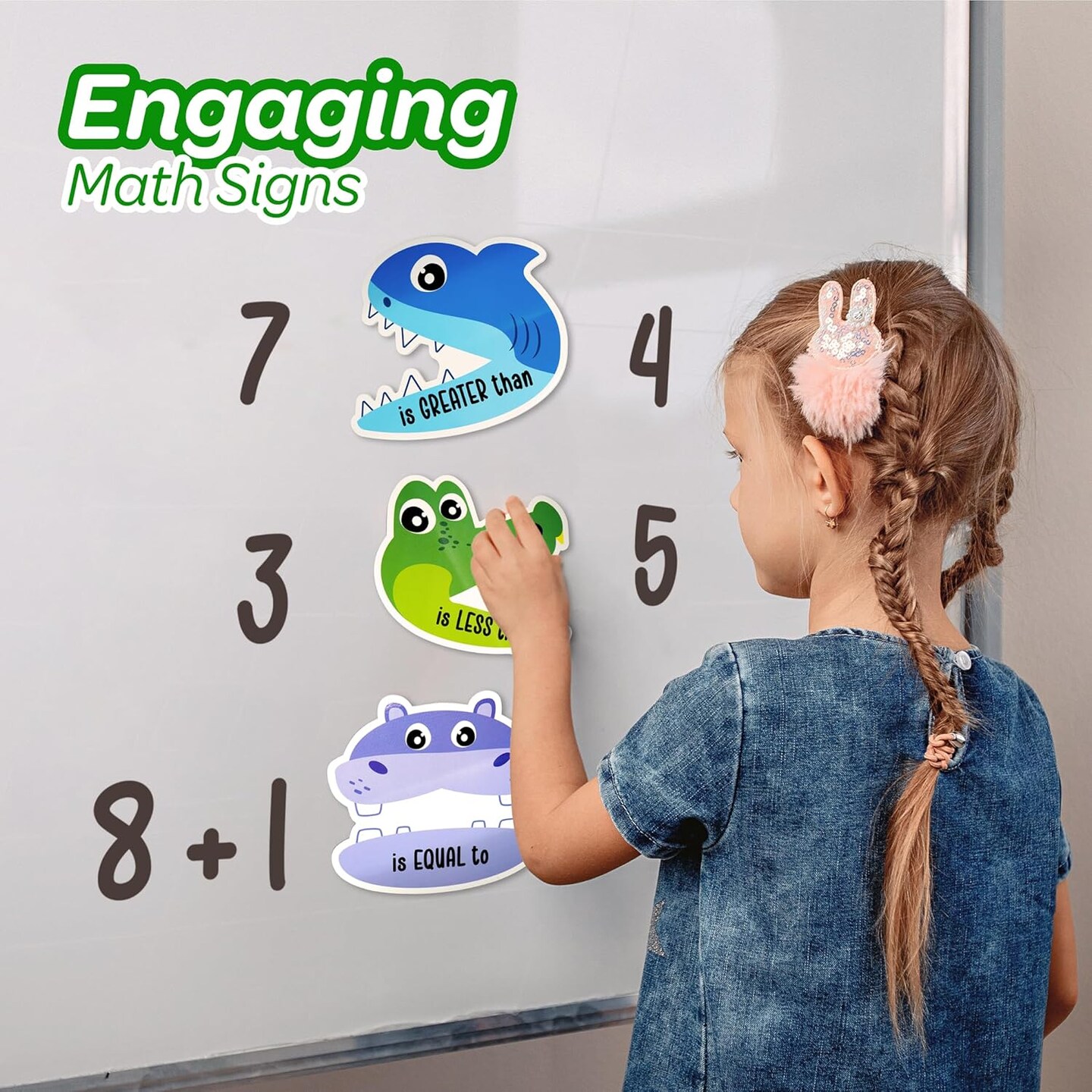 4E's Novelty 3 Magnetic Math Signs Greater Than Less Than, Equal, Mathematic Symbols Cutouts, Animal Math Magnets for Classroom, Magnetic Math Animal Signs Fun, Mathematical Sign for Kids 4-6
