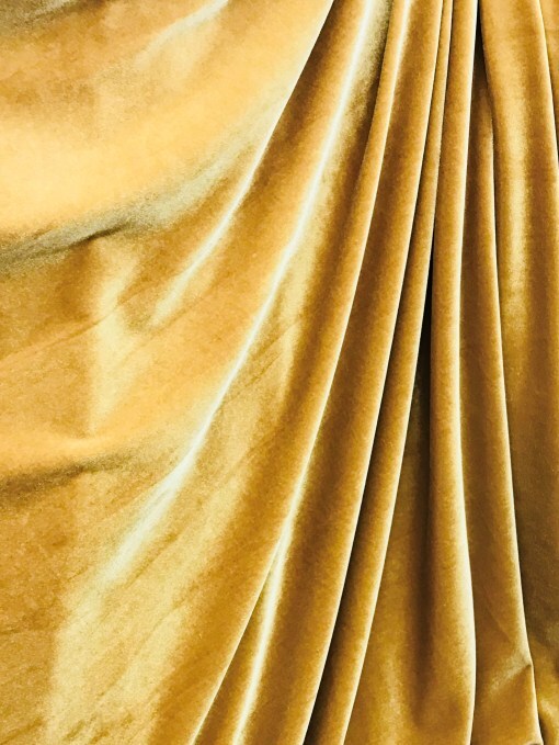 1 Yard Mustard Gold Stretch Velvet Fabric with Soft Draping and Rich Sheen 58/60 Inch Width