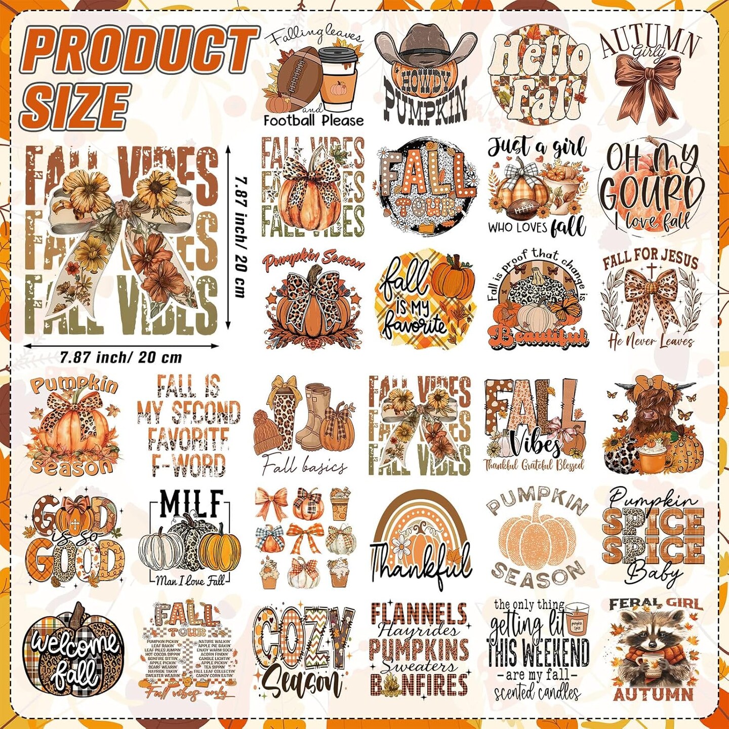 30 Pcs Fall Western Iron on Transfers Retro Pumpkin (multicolor) 7.87 x 7.87 inches