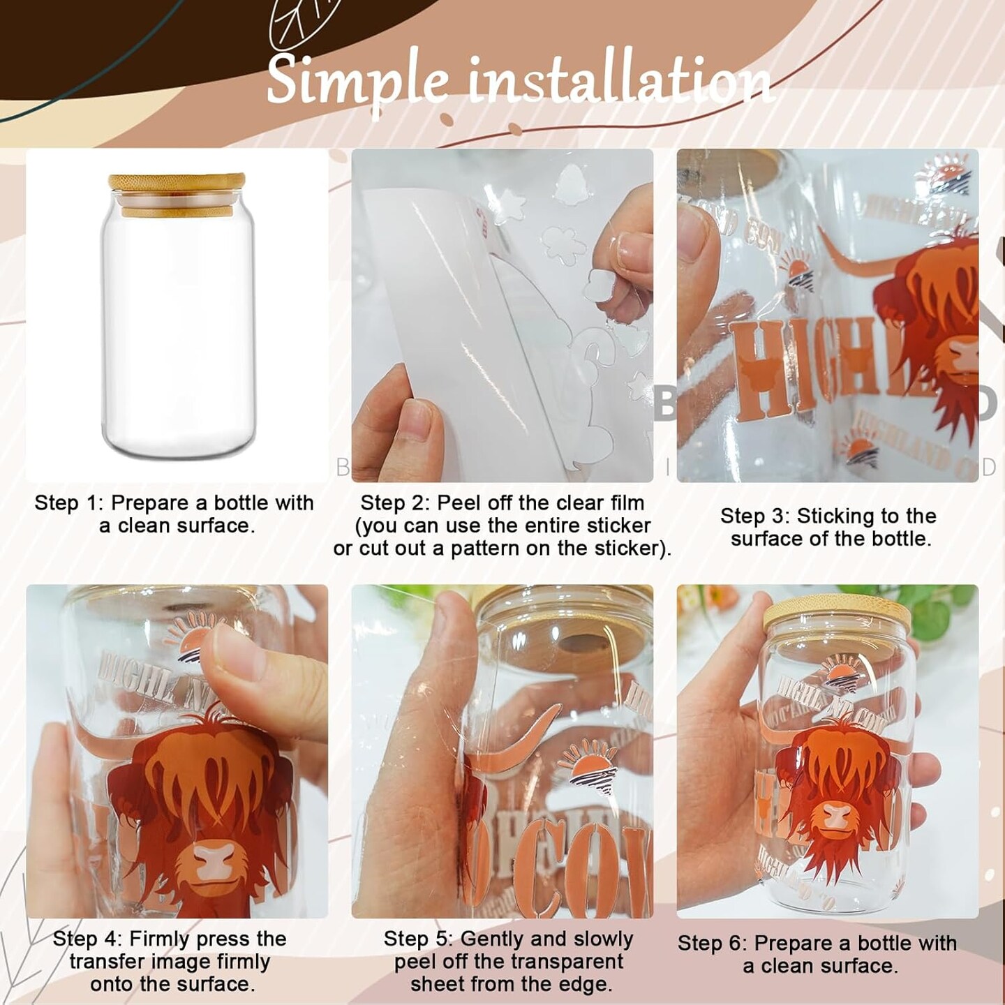 20 Sheets Highland Cow Rub on Transfer (Highland Cow) 3.94 x 3.94 x 0.39 inches