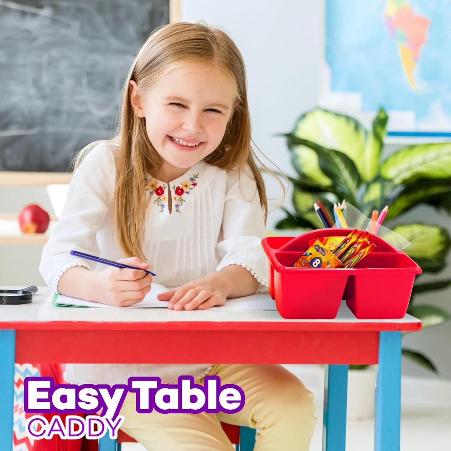 4E&#x2019;s Novelty Classroom Caddy Set of 6, Plastic Caddies for Supply, Caddy Organizer with Handle for Classroom, Rainbow Colors, Desk Caddies for Supplies Keep Desks and Work Stations Organized