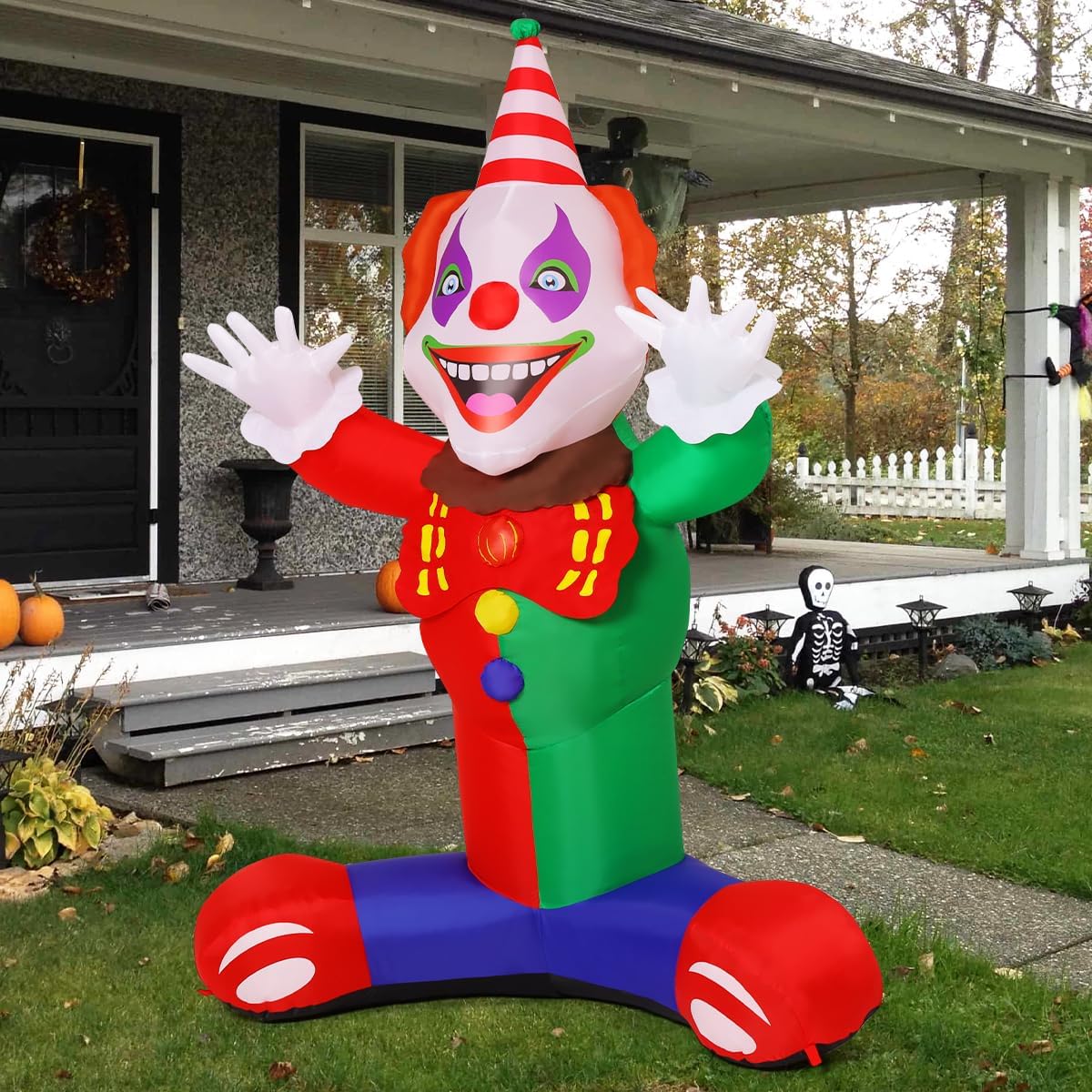 GOOSH 7 FT Halloween Inflatables Laugh Clown Blow Up Yard Decoration with Built-in LEDs