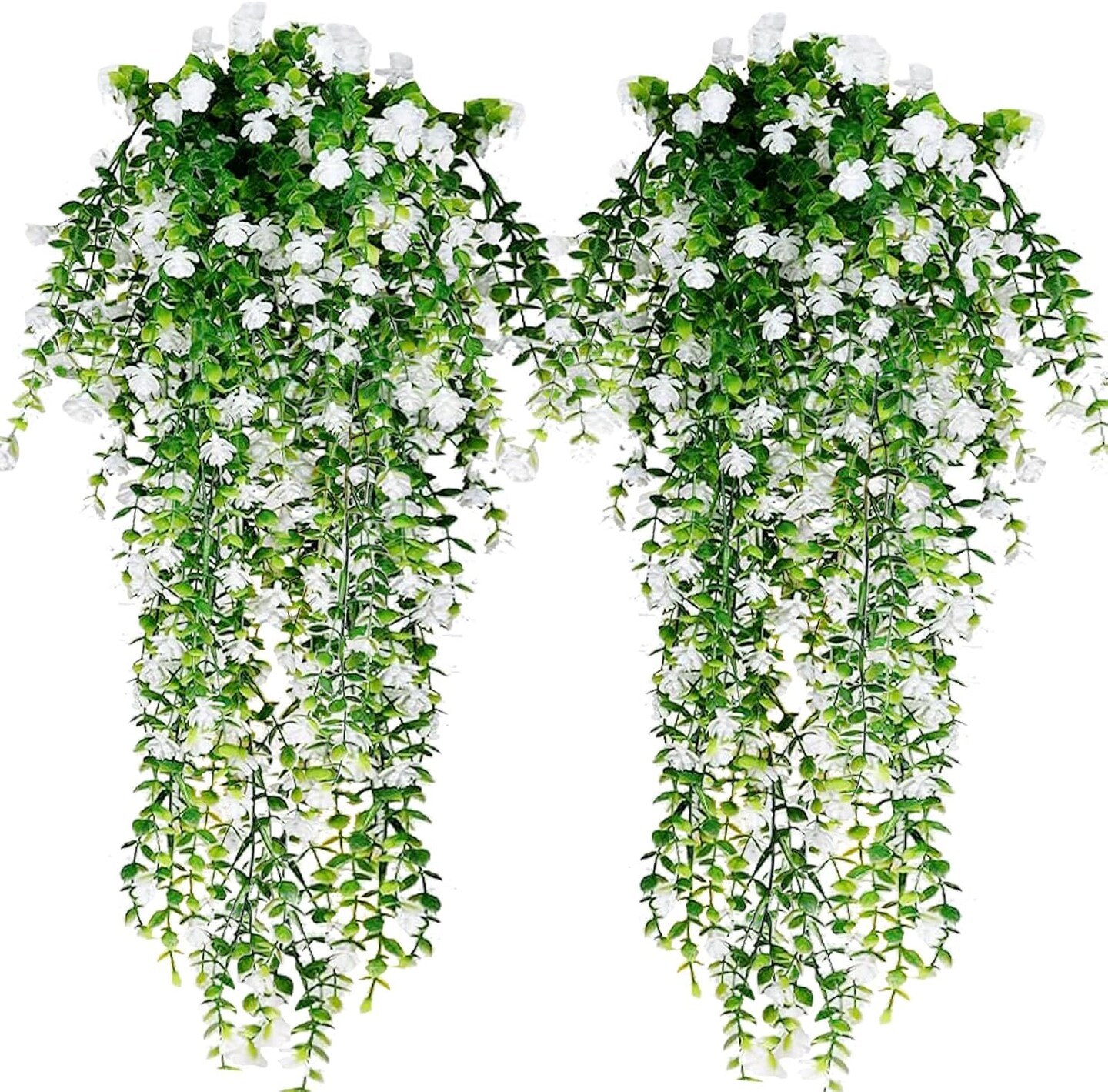 4 Pack Artificial Hanging Plants Fake Ferns Plants (White) 8"D x 4"W x 8"H