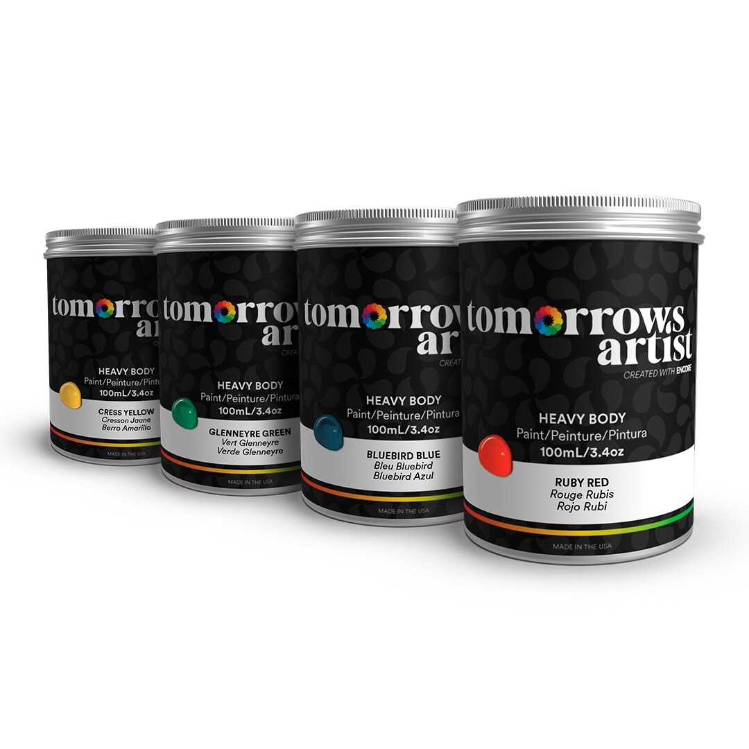 Tomorrows Artist: Heavy Body Eco-Friendly Sustainable Acrylic Art Paint Bundles, 4 Pack 100/3.38oz or 250ml/8.45oz Jars