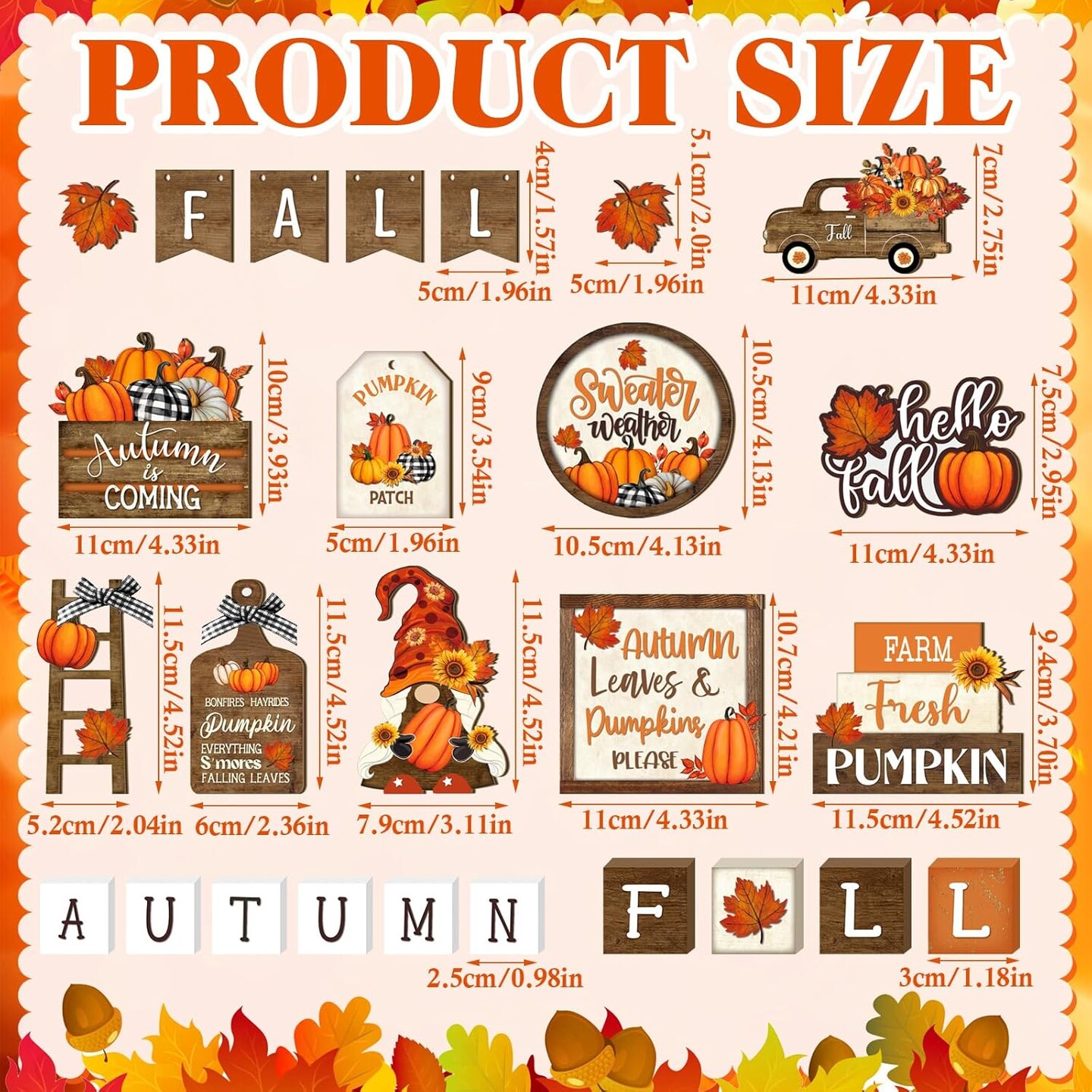 21 Pcs Fall Thanksgiving Tiered Tray Decor Set Pumpkin Gnome(Vintage)