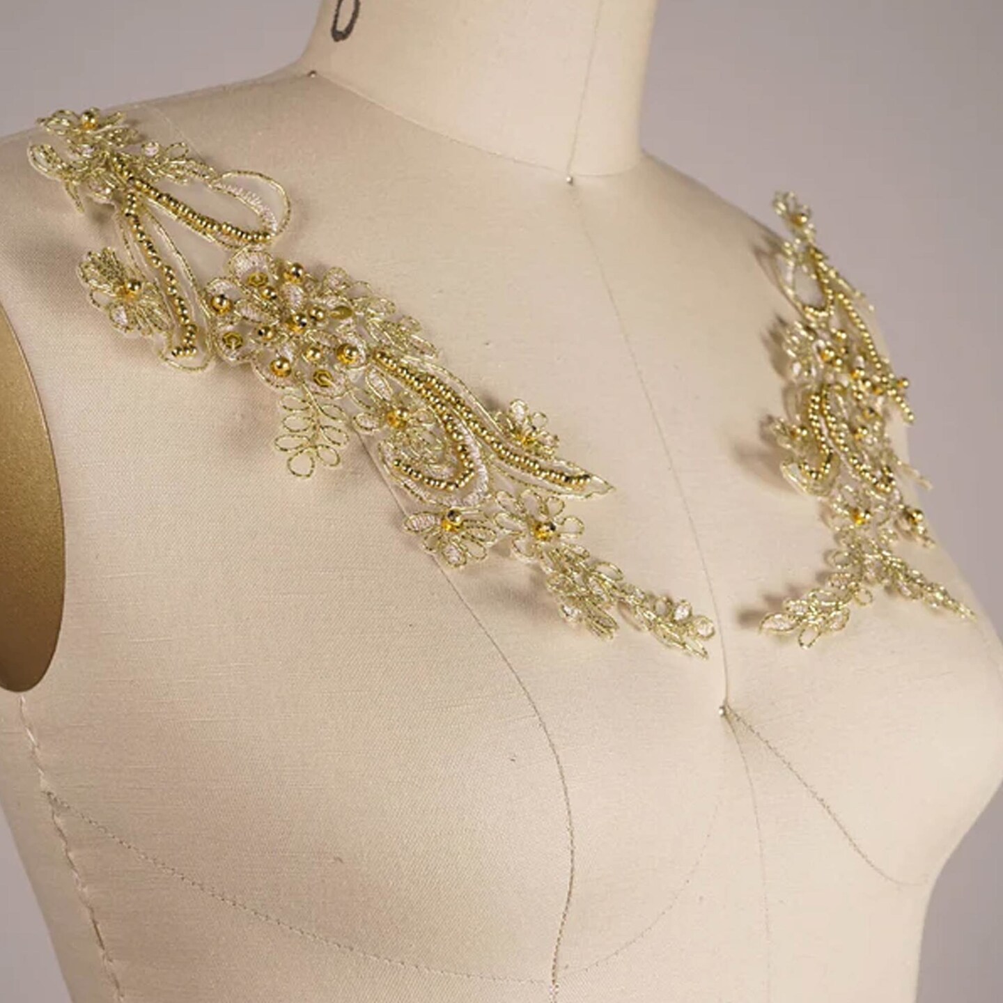 2 Piece 9" Vibrant Gold Beaded Lace Applique for Gowns Costumes or Dancewear Design