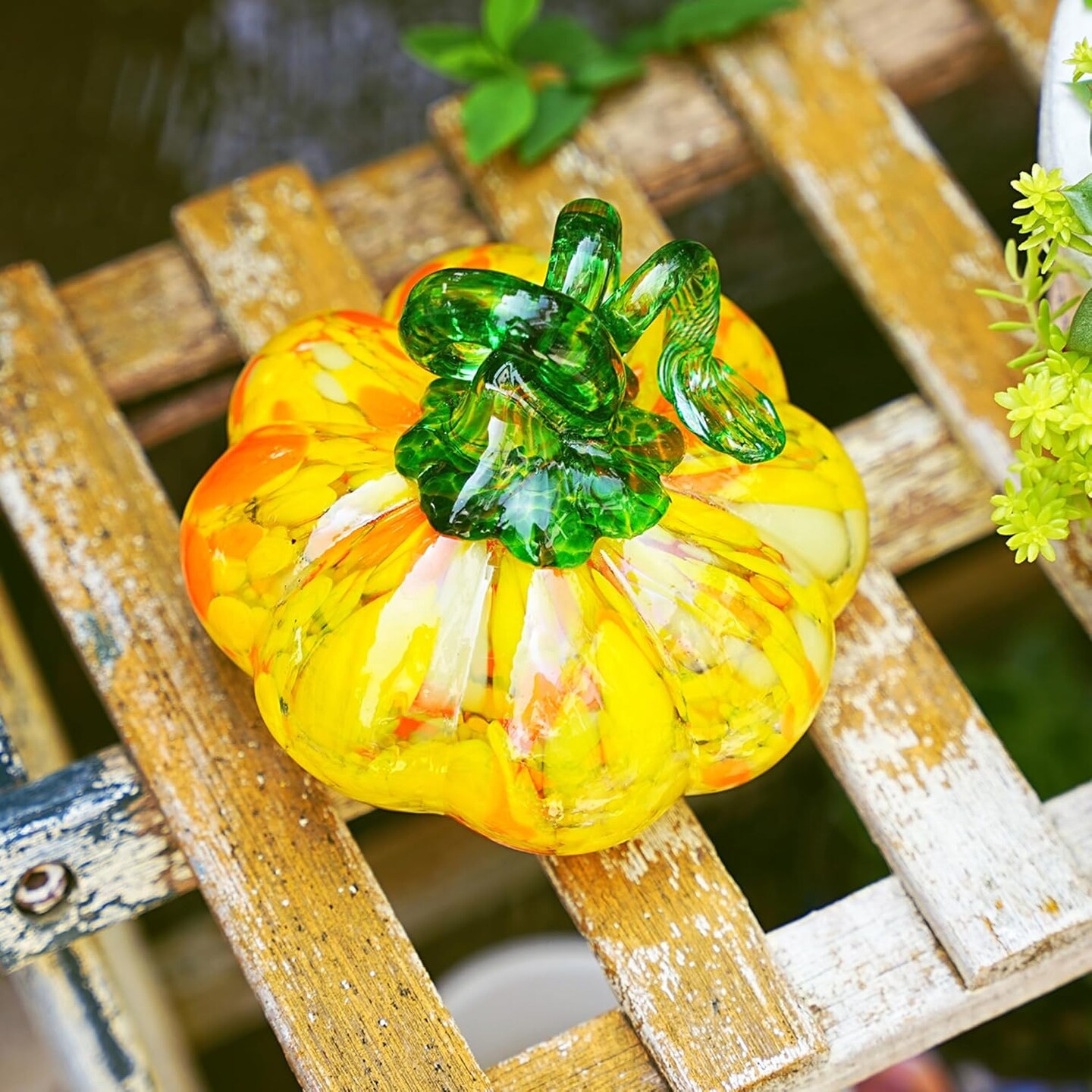 Hand Blown Glass Pumpkin Figurine for Decorations Fall