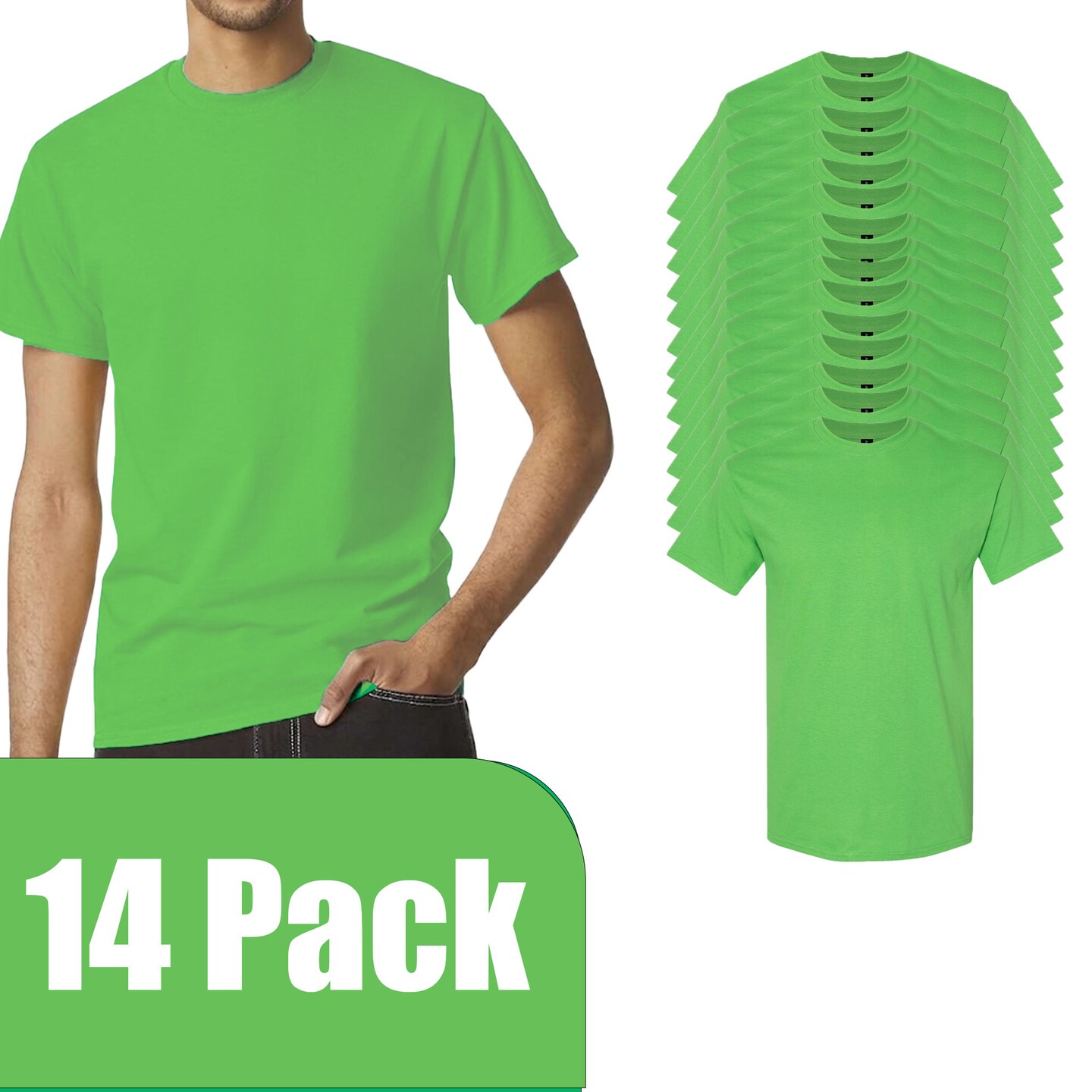 Gildan Heavy Cotton Short Sleeve T-Shirt Craft Bundle, Electric Green Unisex Crewneck Blanks for DIY Printing
