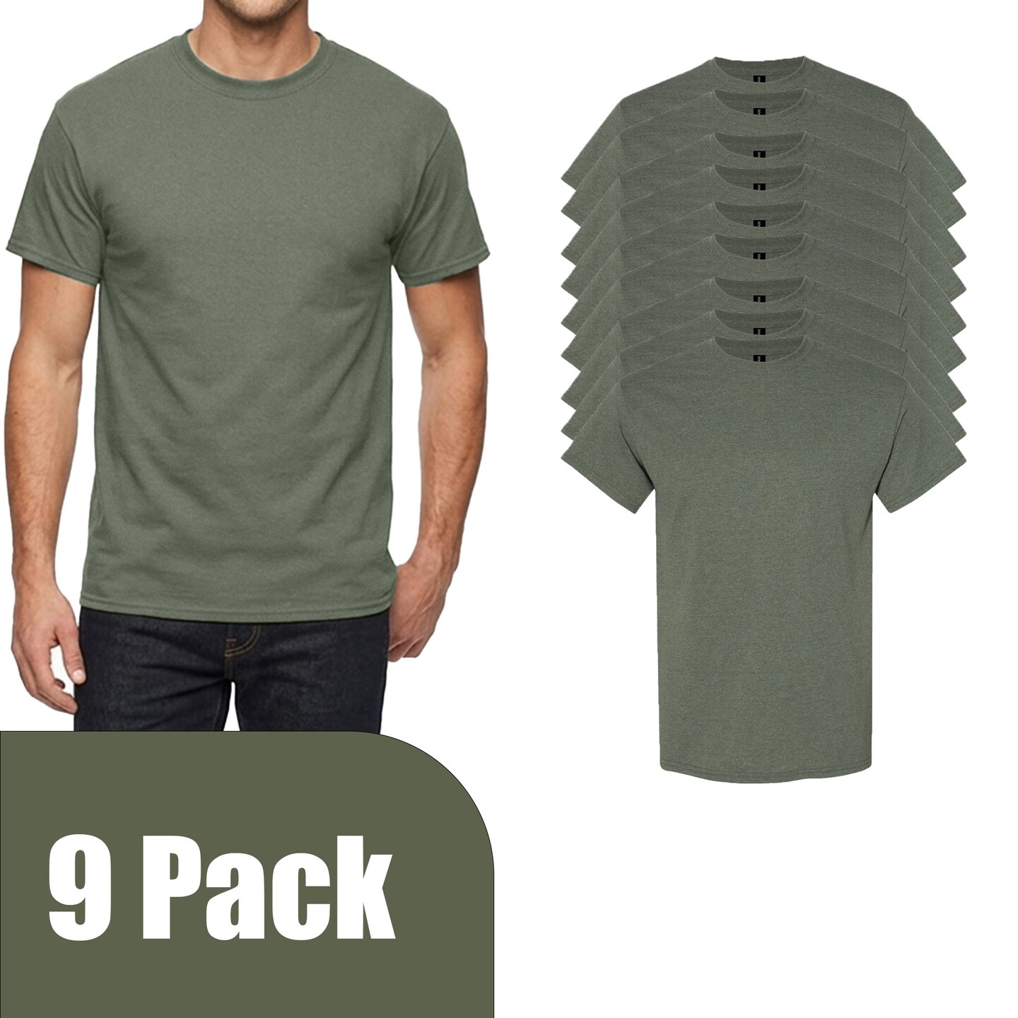 Gildan Men's Heavy Cotton T-Shirts for Crafting, Heather Military Green DIY Project Bundle