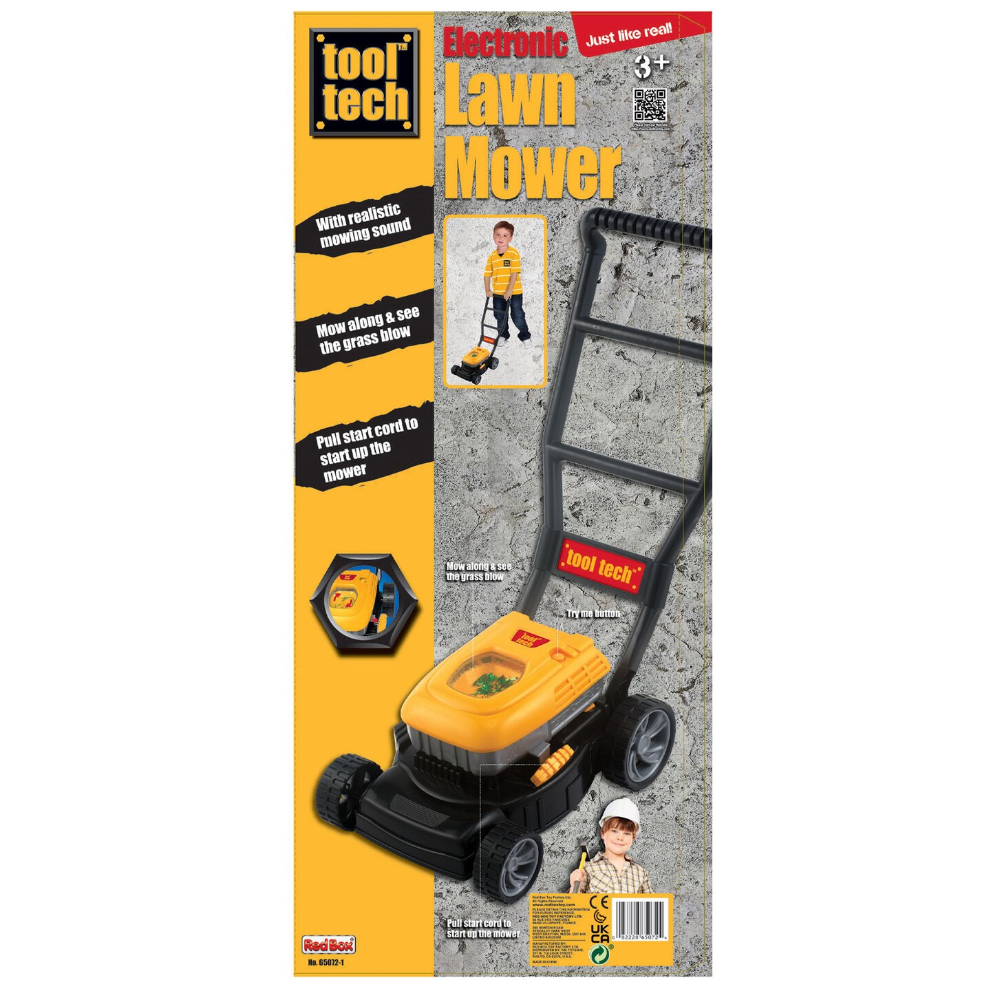 Red Box: Electronic Lawn Mower - Children&#x27;s Pretend Play, Outdoor Toys, Yard Work, Battery Powered, Realistic Mowing Sounds, Start Pull Cord, Just Like the Real Thing, Ages 3+