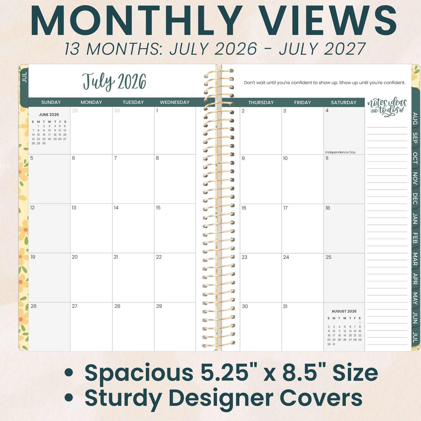 bloom daily planners 2026-2027 Academic Planner, 13 Month Soft Cover Monthly & Weekly, 5.5" x 8.25", Butter Yellow Daisies
