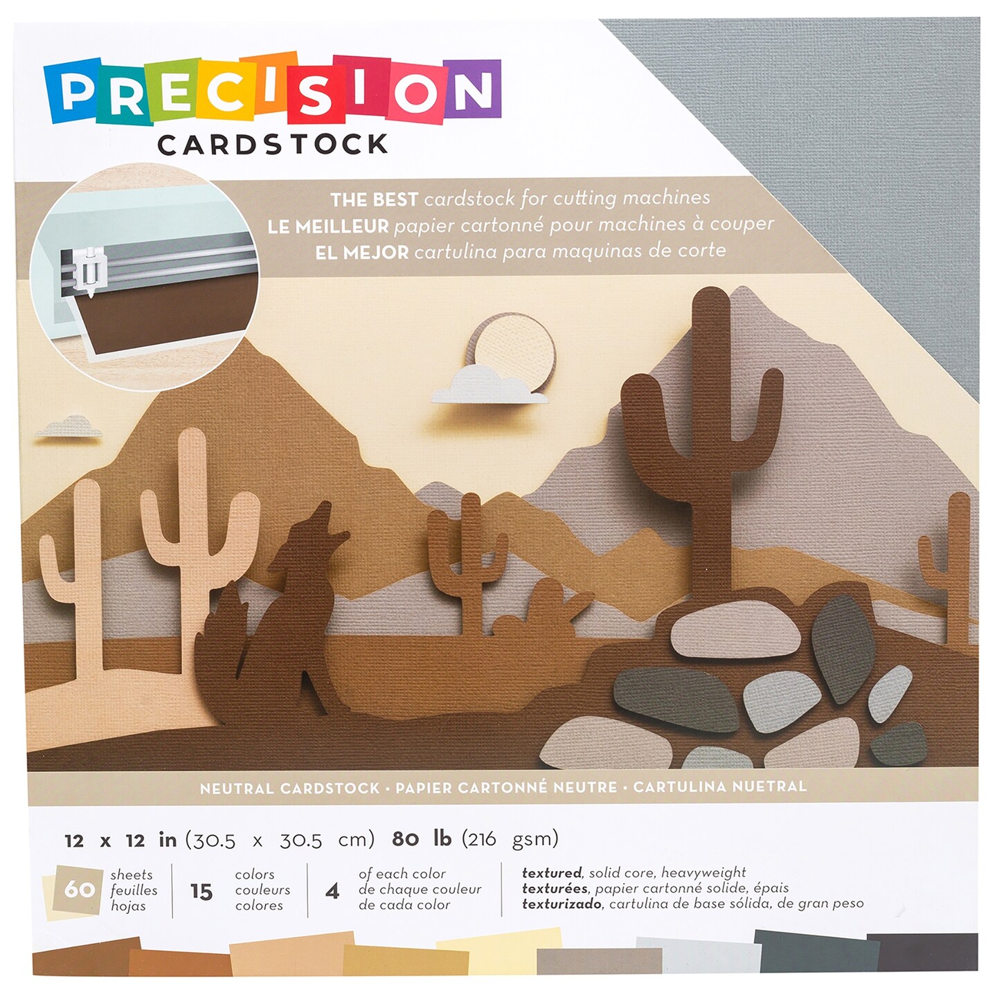 American Crafts Precision Cardstock Pack 80lb 12"X12" 60/Pkg-Neutral/Textured