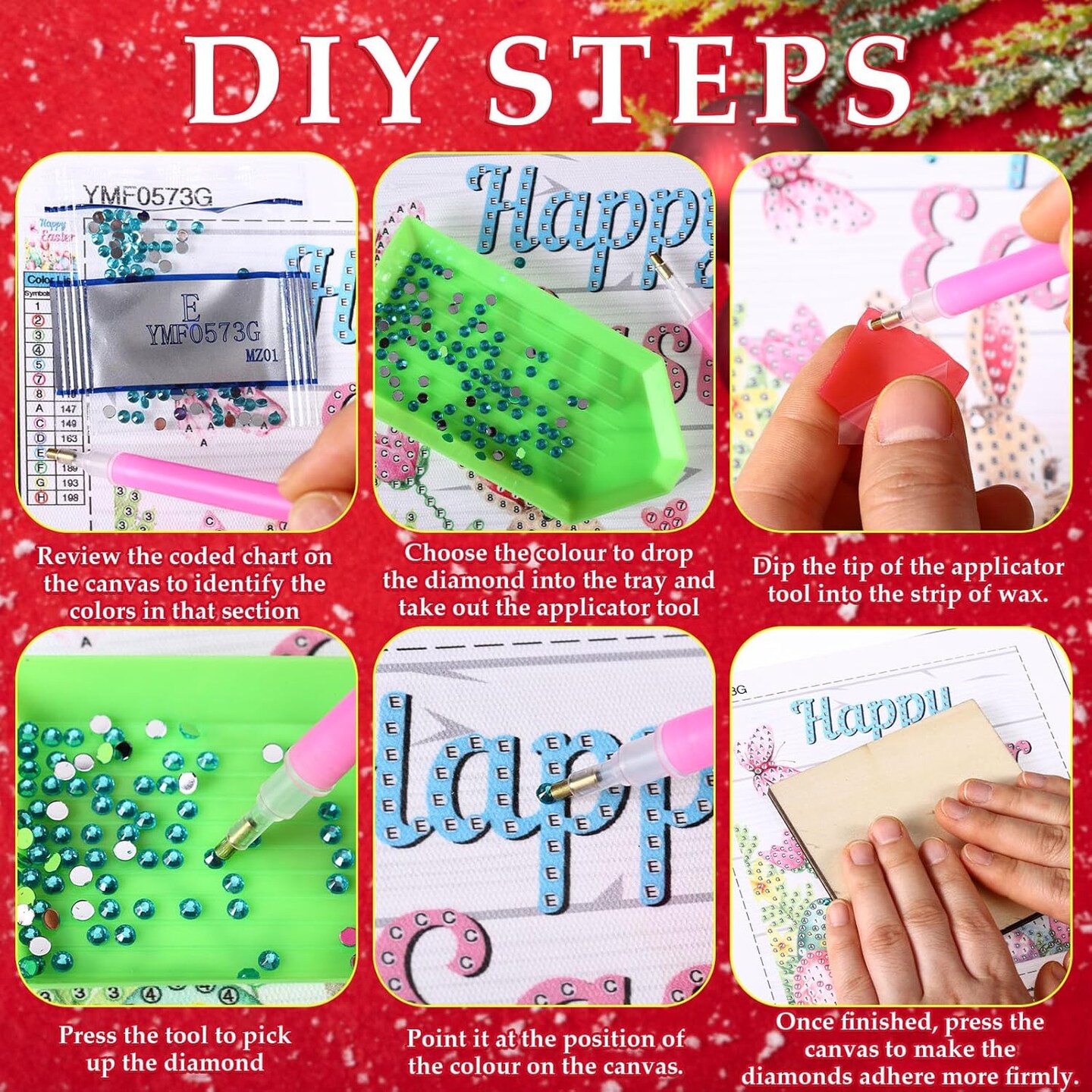 13-Pc Seasonal Diamond Painting Kit with Frame, Easter/Spring/Summer Designs, Multi-Color.