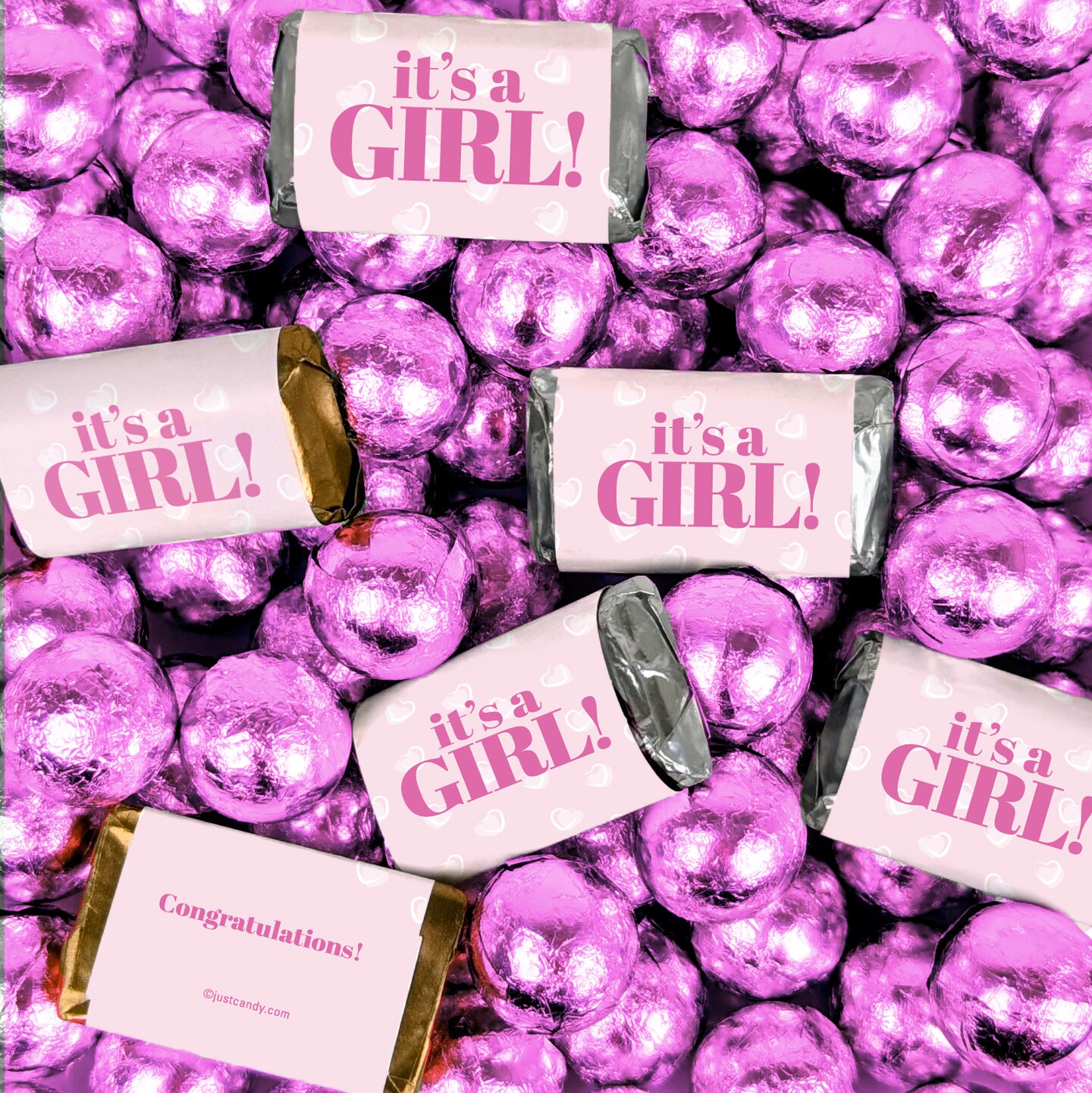 It's A Girl Hearts Themed Hershey's Miniatures and Chocolate Balls