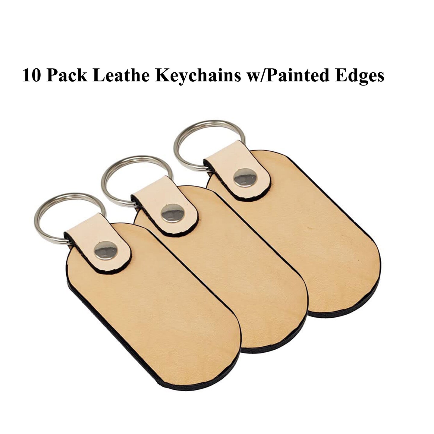 Blank Leather Keychains with Colored Edges &#x2013; DIY Custom Key Fobs -10 Pack