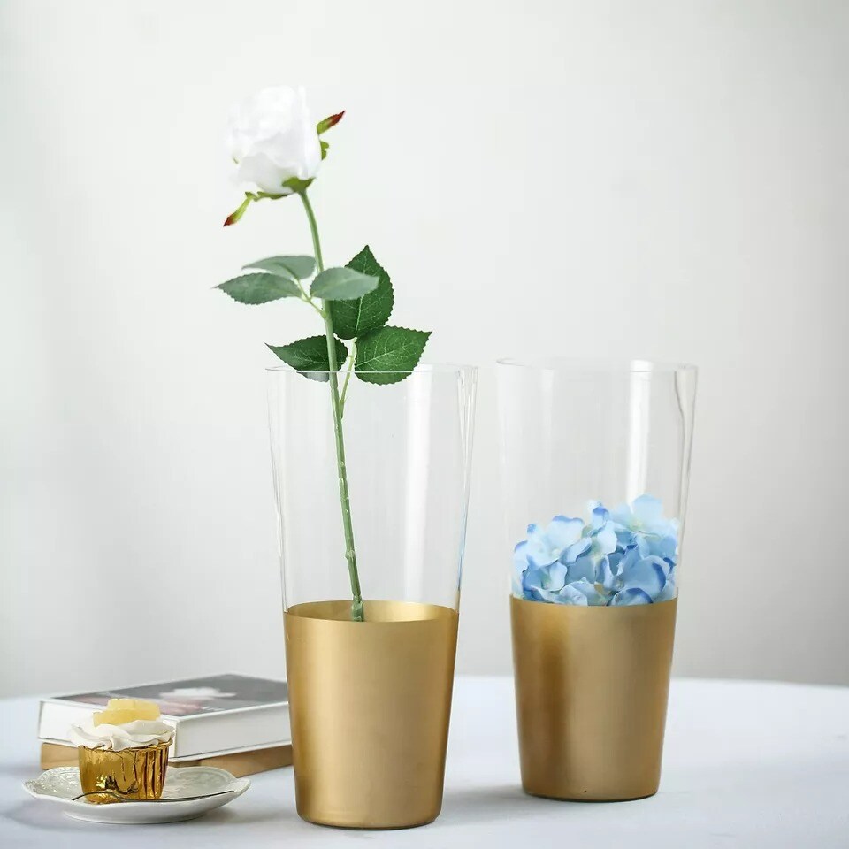 4 pcs 12&#x22; tall Clear with Gold Spray Glass Bottles Vases Wedding Centerpieces