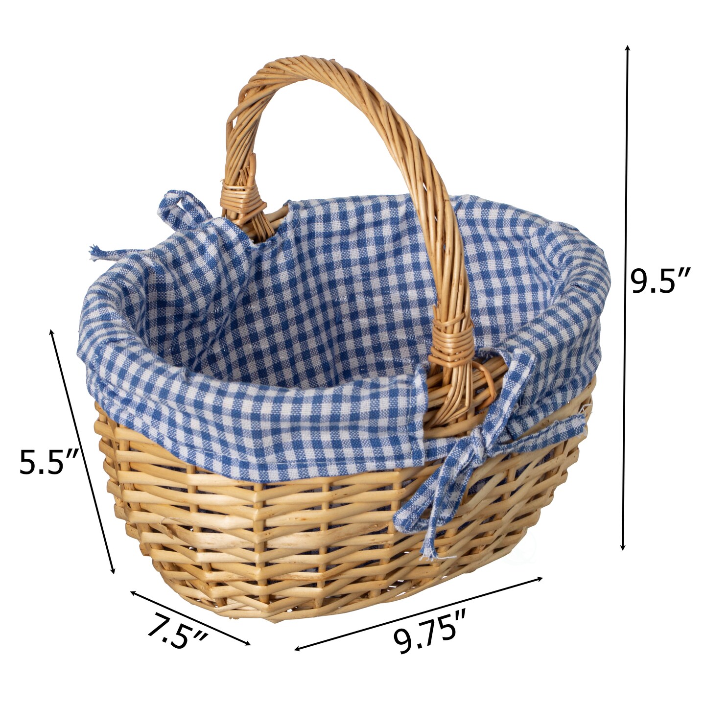 Wickerwise Picnic Basket with Handle, and Washable Plaid Liner - Ideal for Outdoor Adventures, Photoshoots and Home Décor - Perfect Gift Basket for Weddings and Holidays like Halloween